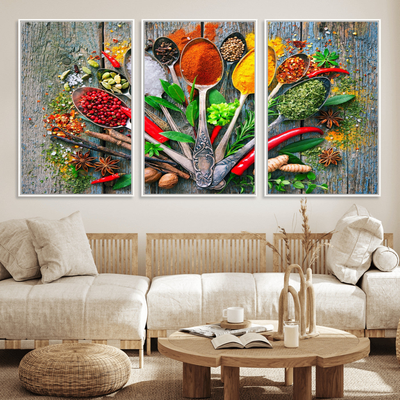 MGV-FC-60X30-3P - Kitchen Wall Art Print - Spoonful of Spices Cooking Wall Art Canvas Print - Vibrant Kitchen Decor