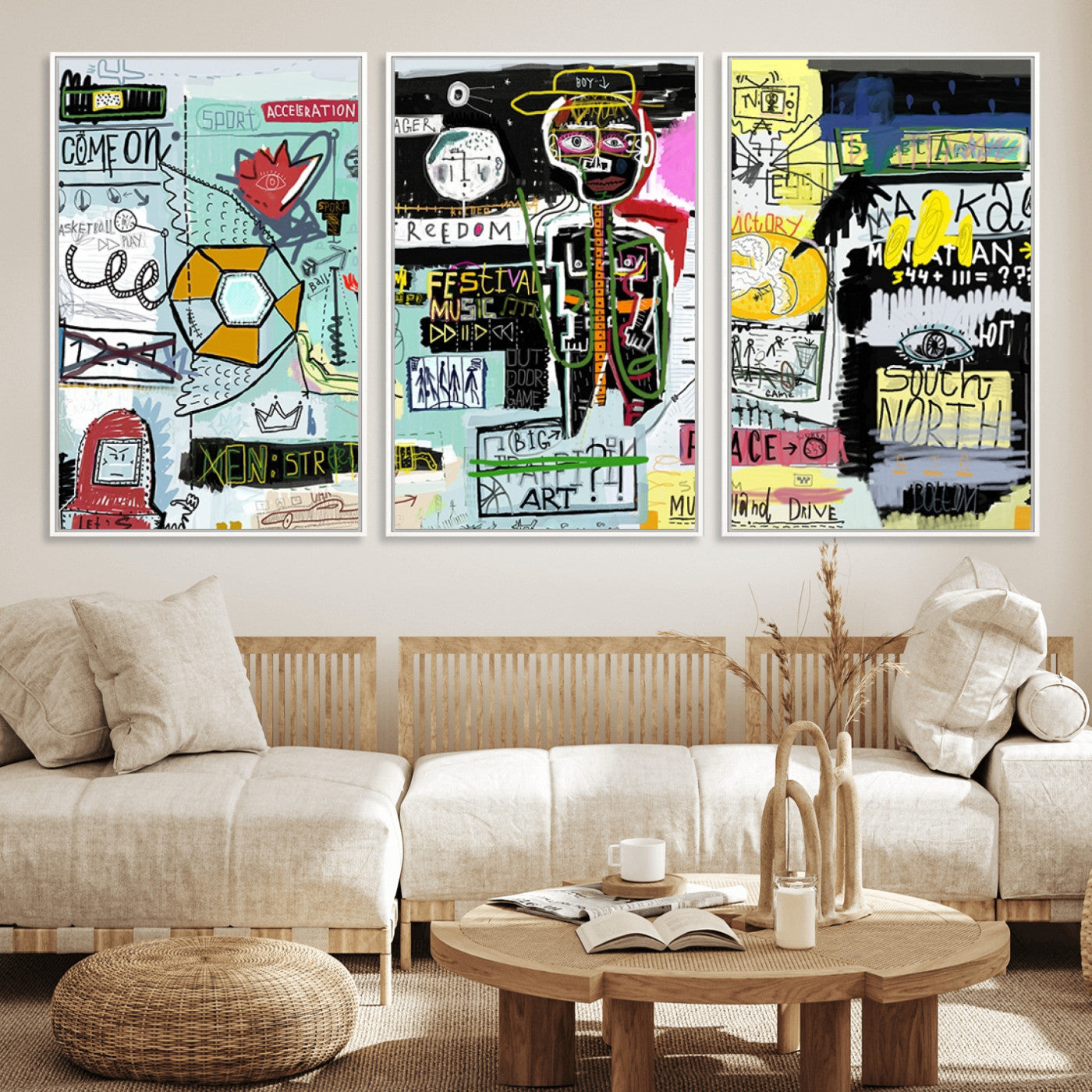MGV-FC-60X30-3P - Abstract Graffiti Canvas Street Art-Inspired Graffiti Triptych Canvas – Modern Abstract Wall Art for