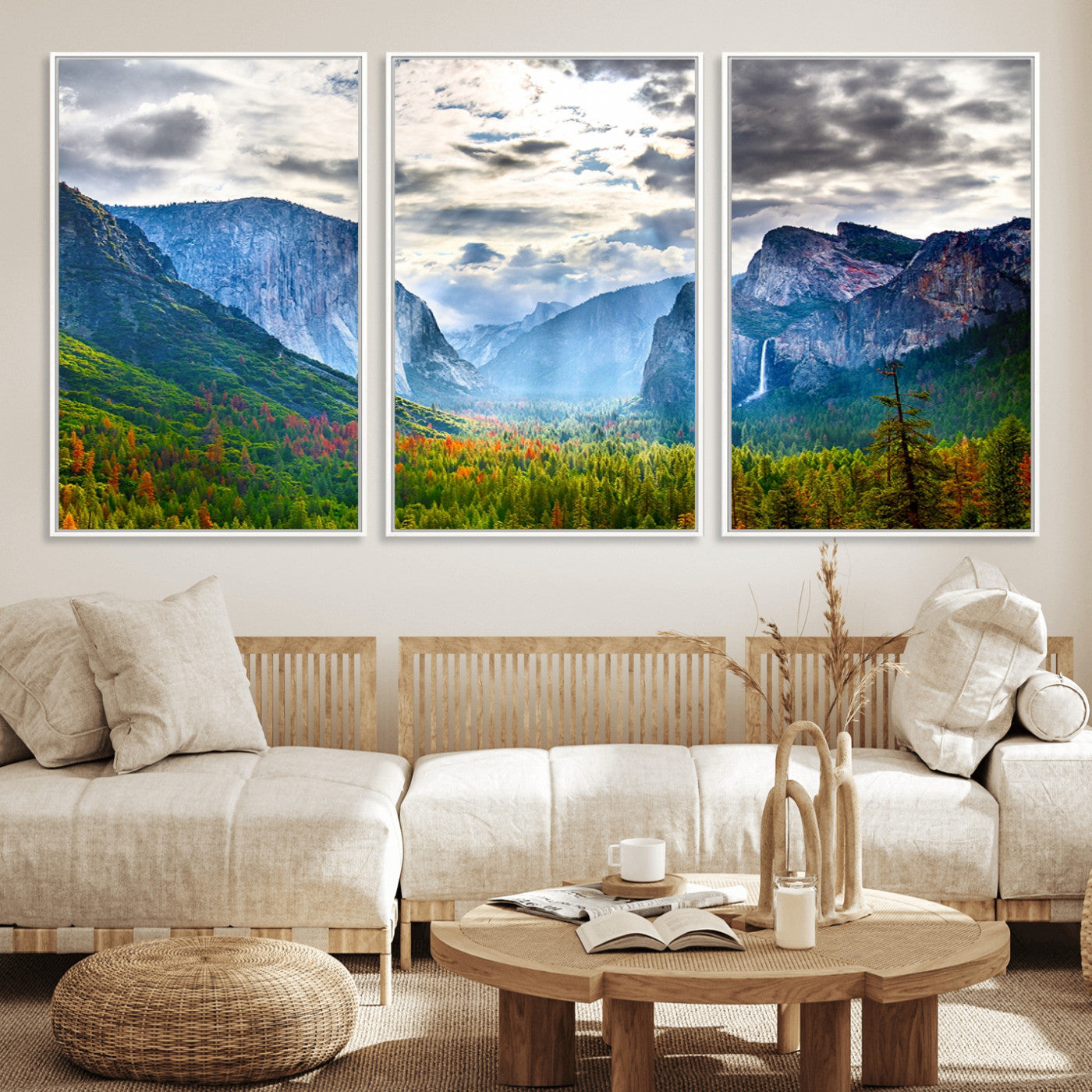 MGV-FC-60X30-3P - Yosemite Park Half Dome 3 Panel Canvas Print | Large Giclée Landscape Wall Art for Living Room,