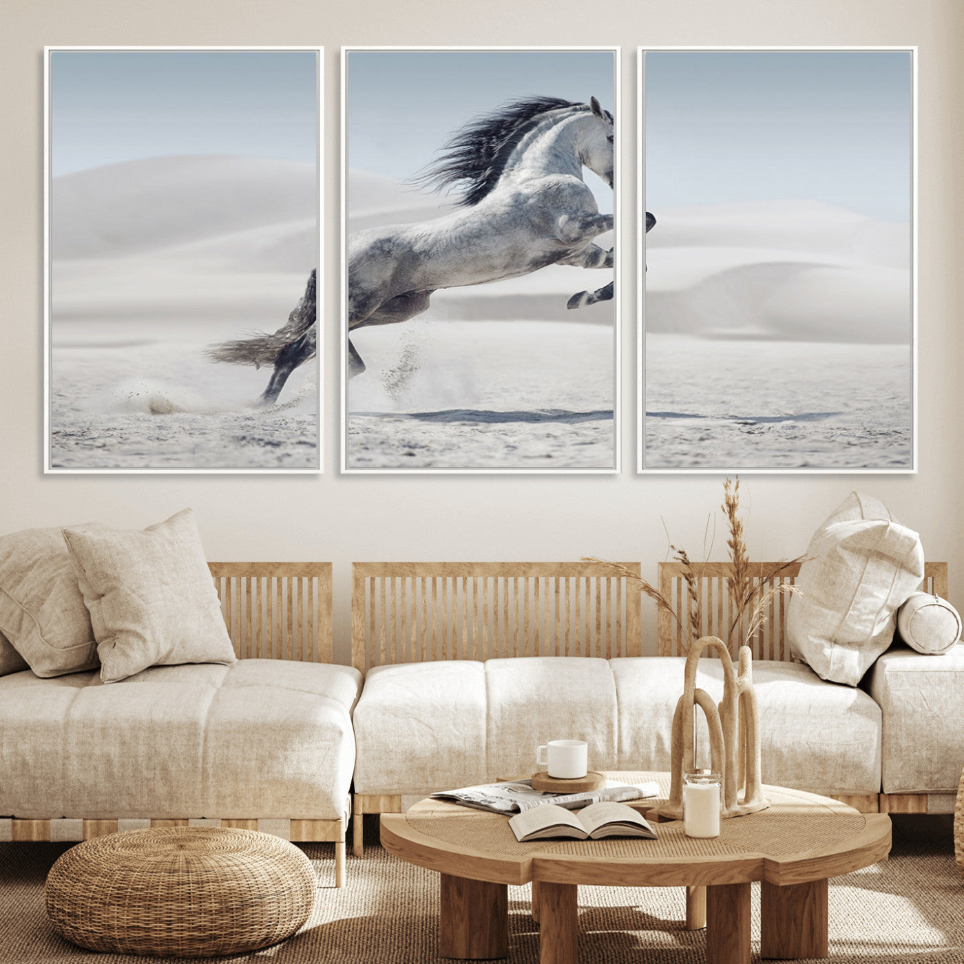 MGV-FC-60X30-3P - Prancing Horse on Dessert Large Wall Art Animal Canvas Print