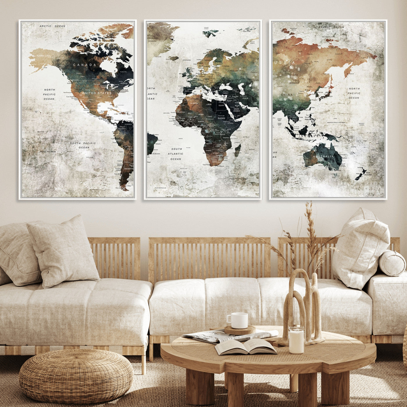 MGV-FC-60X30-3P - Push Pin World Map Canvas Print – Framed Wall Art for Couples to Track Their Travels – Anniversary