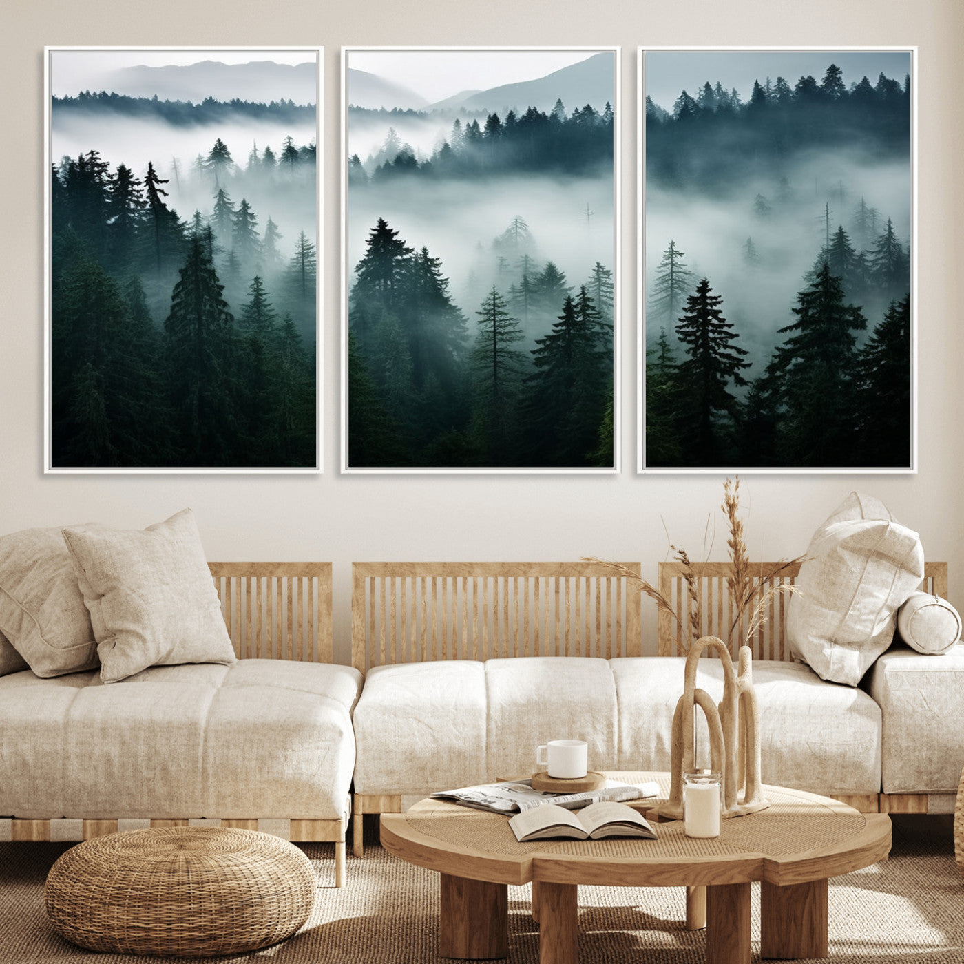 MGV-FC-60X30-3P - Captivating Misty Forest Wall Art Canvas, Premium Canvas Print a Foggy and Serene Atmosphere