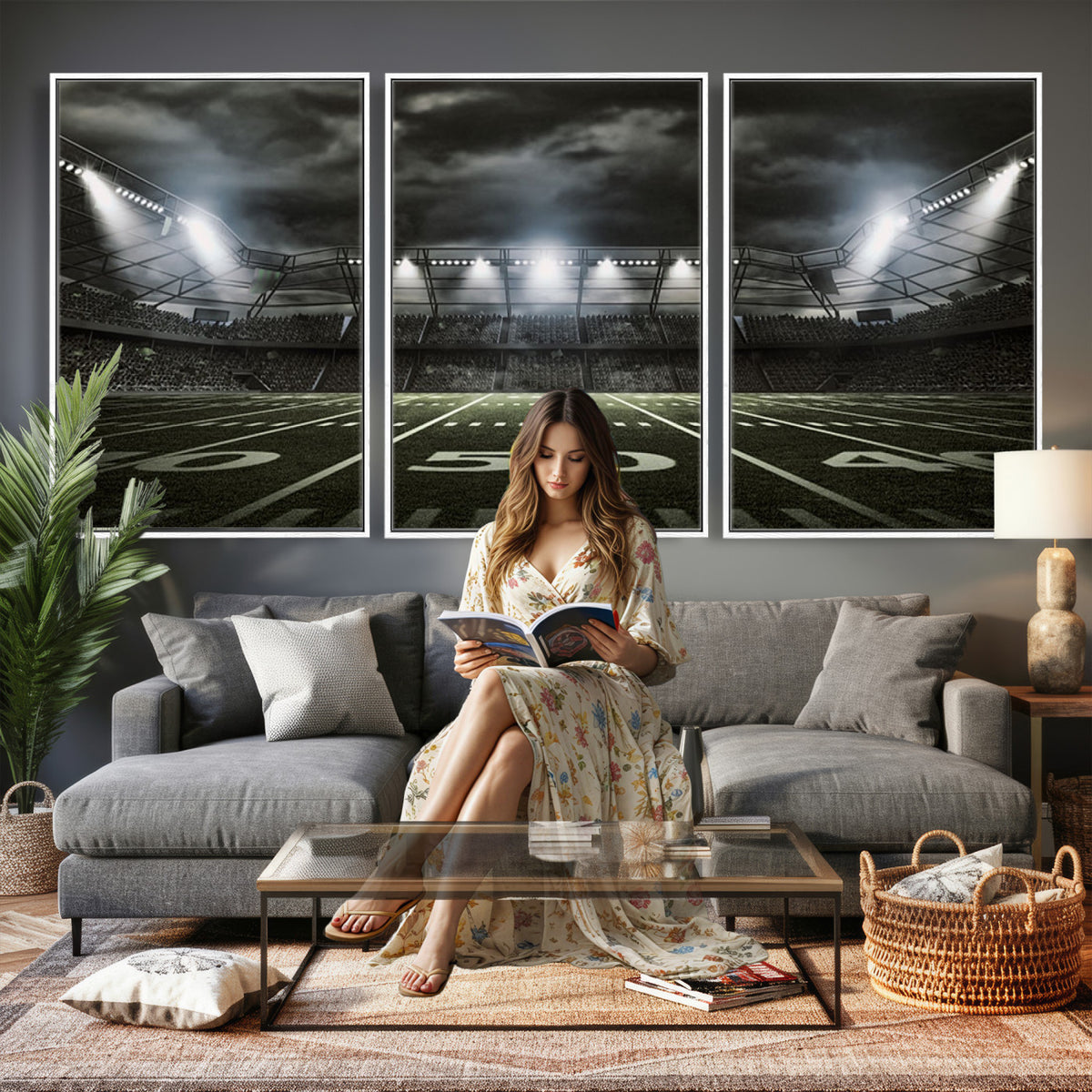 90107-MGV-CV-36X24 - American Football Stadium Wall Art Canvas Print, Stadium Sport Wall Art Print
