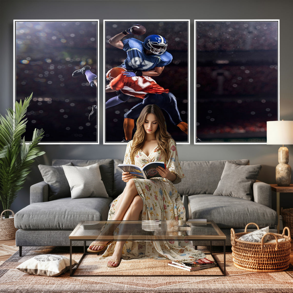 76491-MGV-CV-36X24 - American Football Wall Art Canvas Print, Stadium Sport Wall Art Print