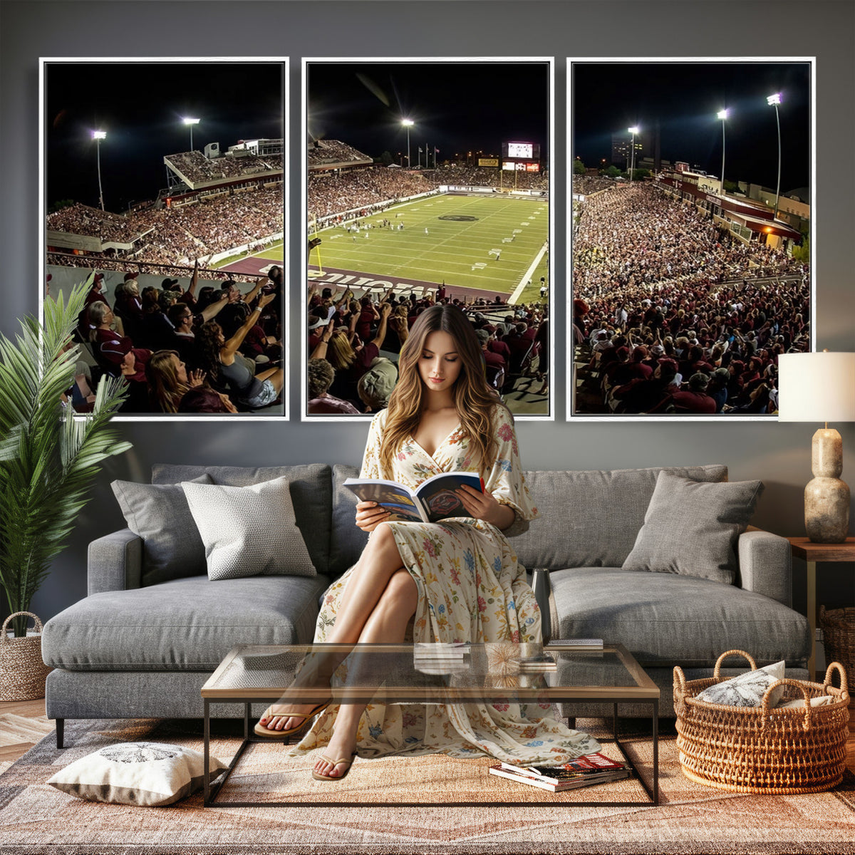 94126-MGV-CV-36X24 - Washington-Grizzly Stadium Canvas Wall Art | Exciting Game Night Atmosphere in Panoramic View