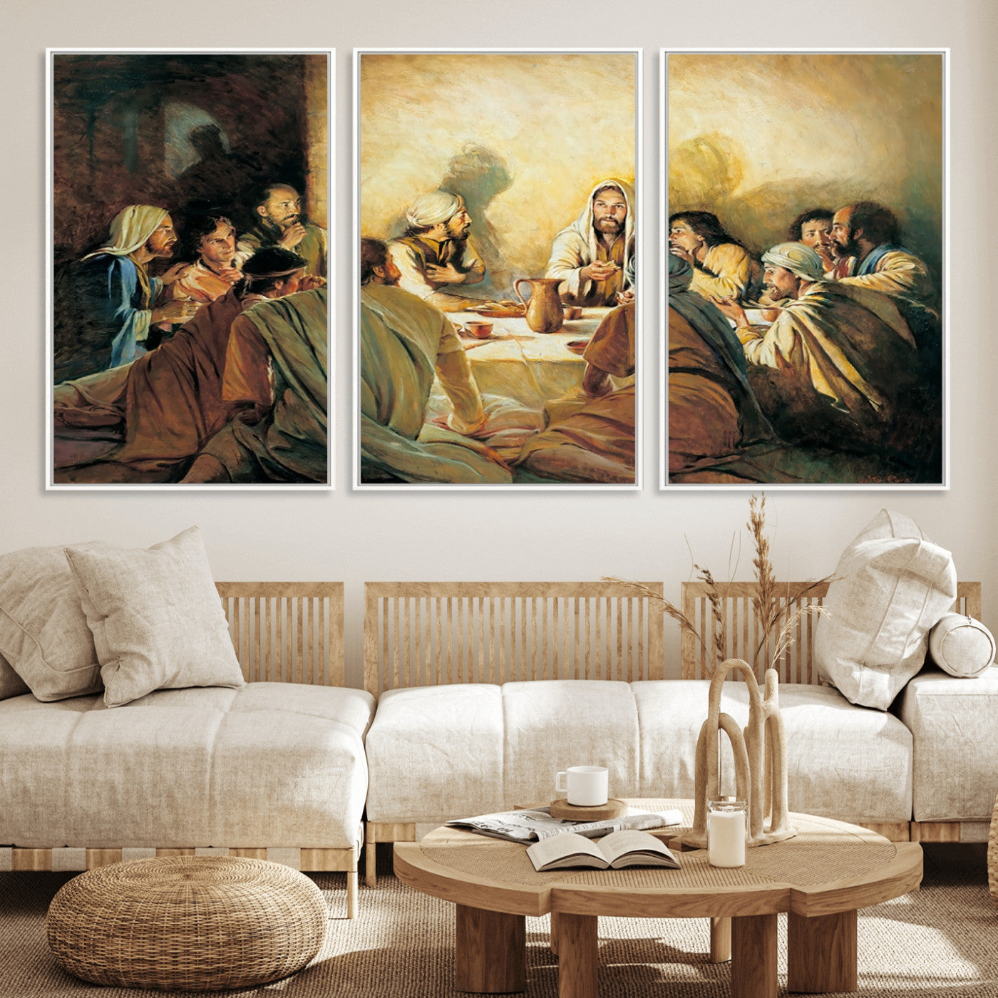 MGV-FC-60X30-3P - Last Supper Wall Art Canvas Print, Framed Jesus Painting Art Picture Print, Moderne Bibel Perfect Traditional/Religious Decor Artwork