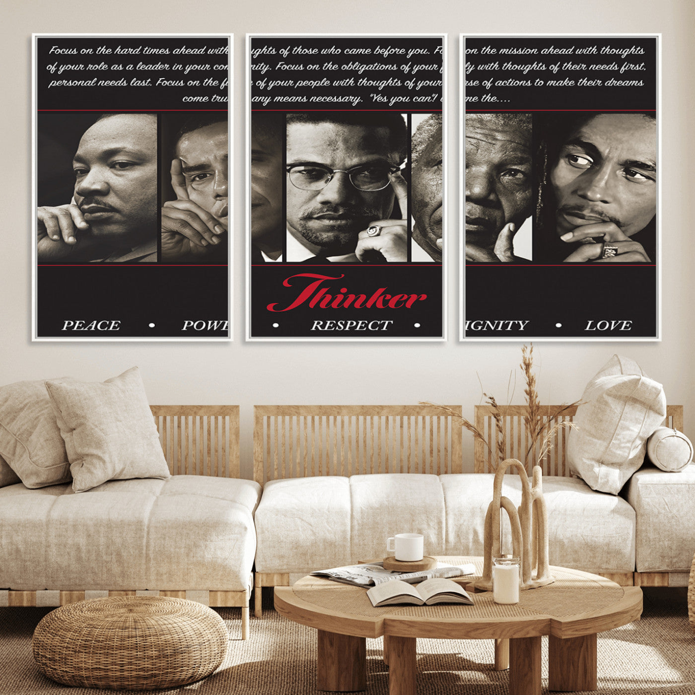 MGV-FC-60X30-3P - Thinkers of Wall Art Canvas Print - Inspirational Wall Art Featuring Icons of Peace, Power, and
