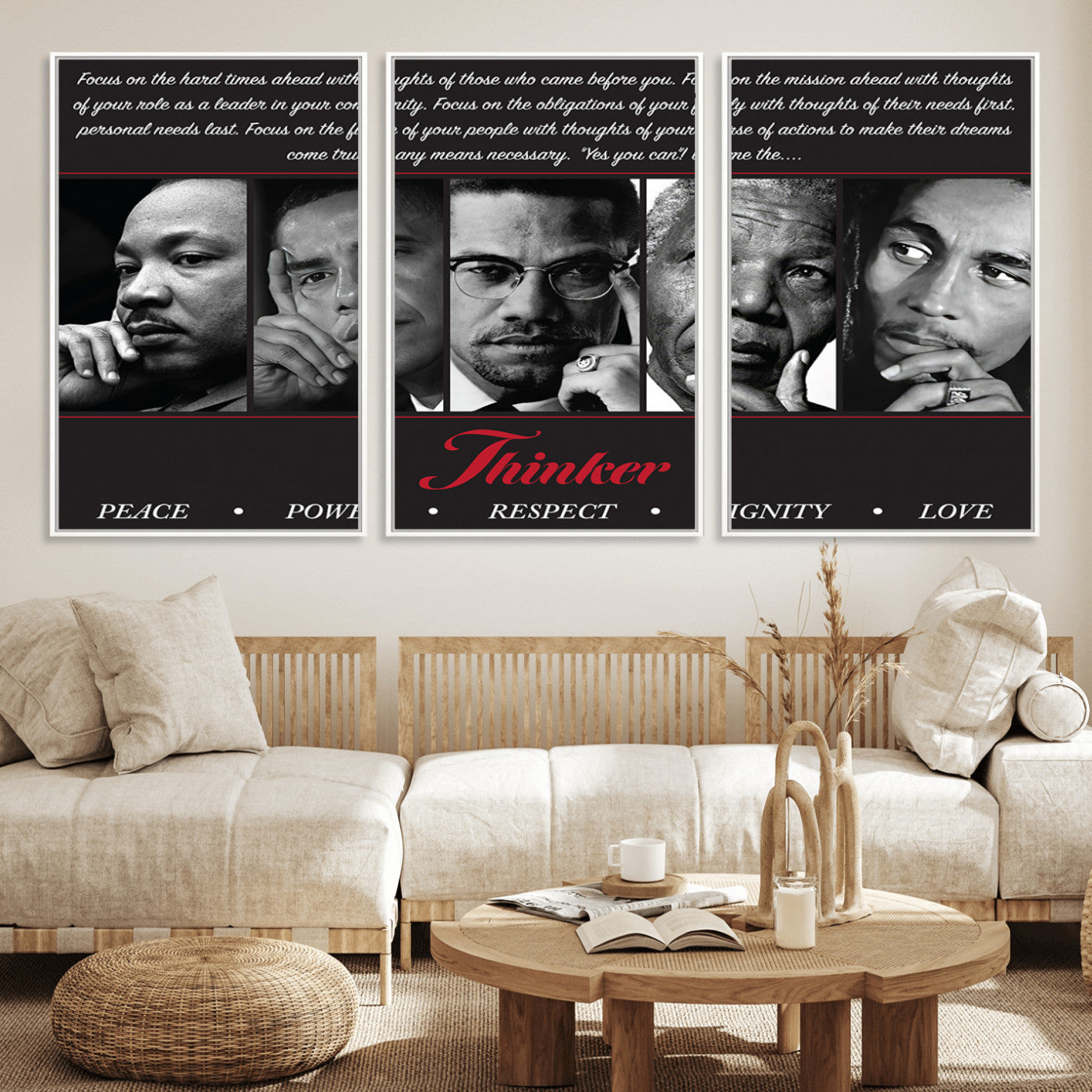 MGV-FC-60X30-3P - Thinker Peace Power Respect Dignity Wall Art | Thinkers of Changel Wall Art Featuring Icons of