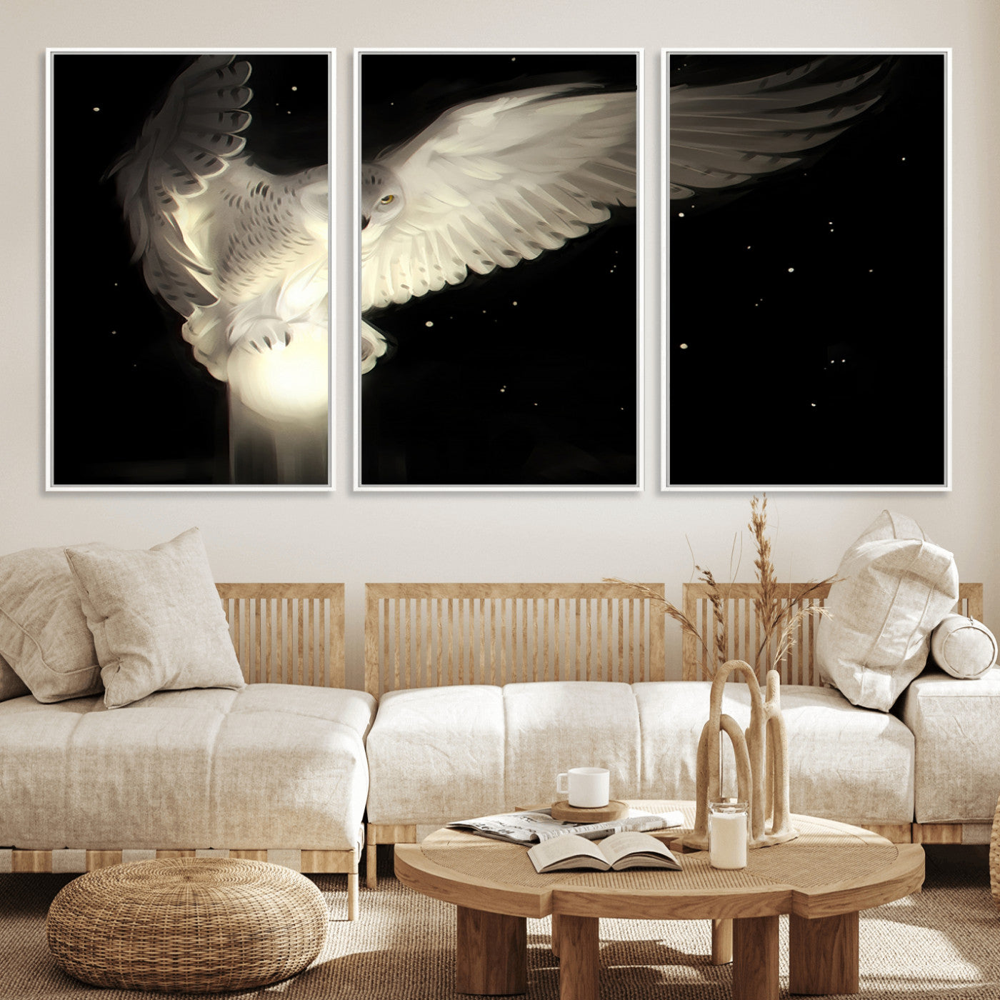 MGV-FC-60X30-3P - Night Owl Art -  Illuminating the Darkness – Unique Animal-Inspired Wall Art for Modern Decor |