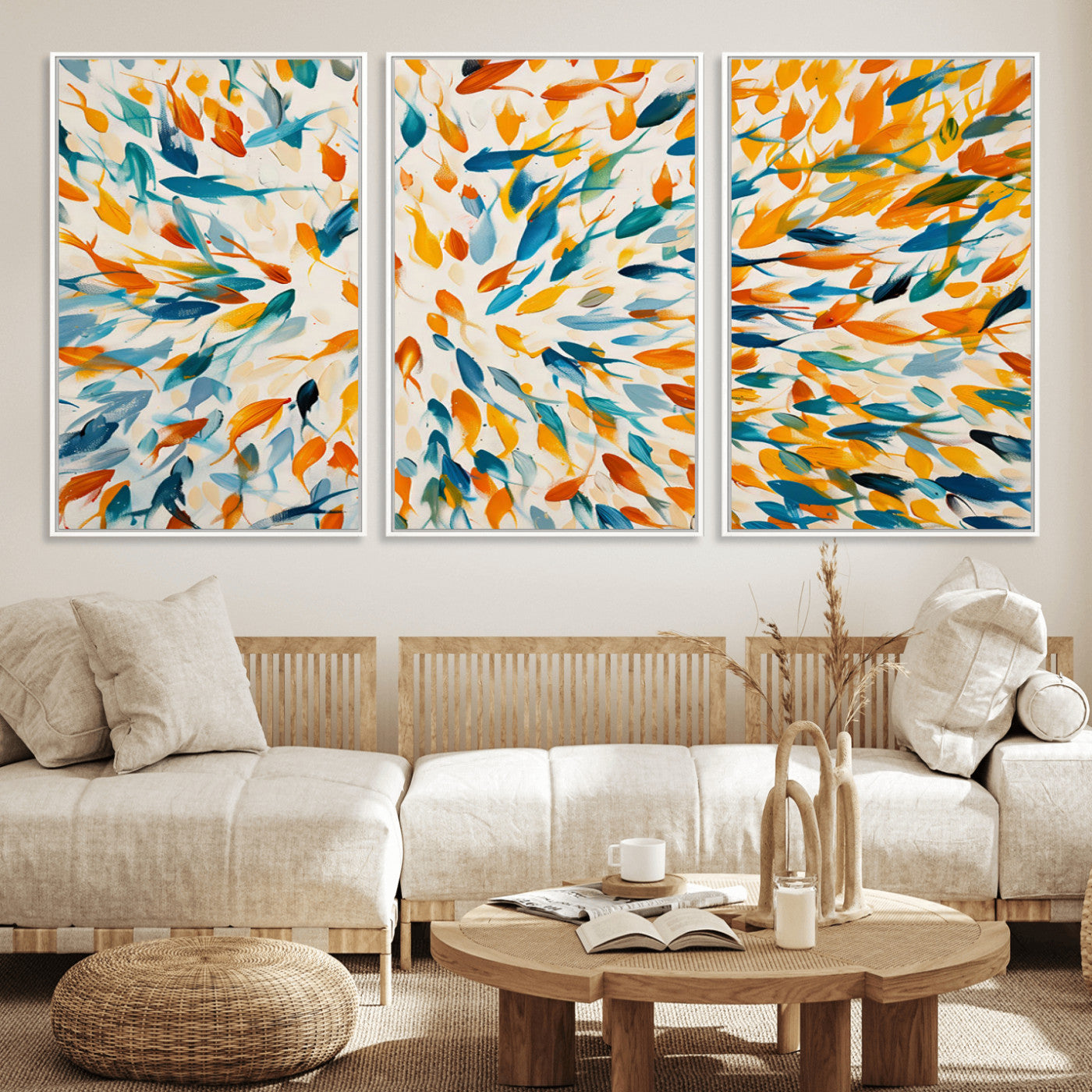 59969-MGV-FC-60X30-3P_White-Colorful Fish Wall Art Print – Abstract Ocean-Inspired Wall Art for Modern Spaces | Framed Canvas,