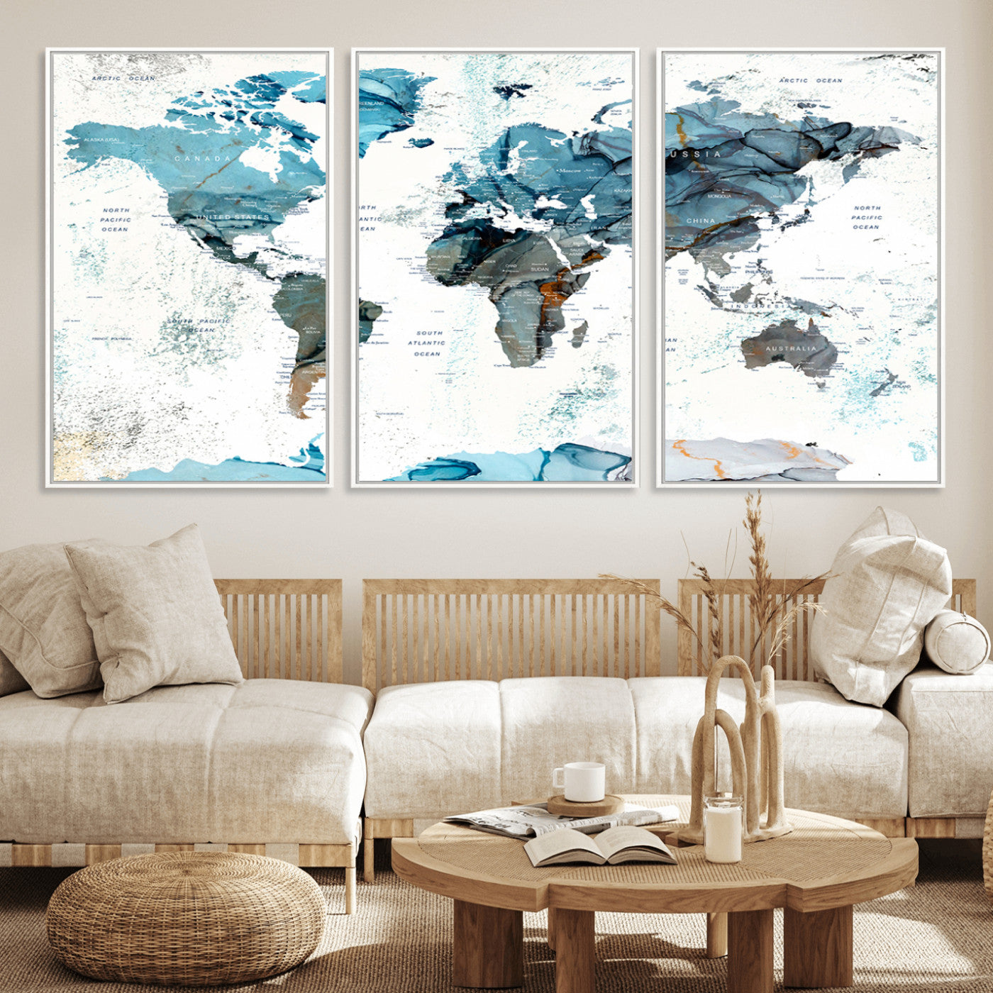 MGV-FC-60X30-3P - Push Pin World Map Canvas Print – Framed Wall Art for Couples to Track Their Travels – Anniversary