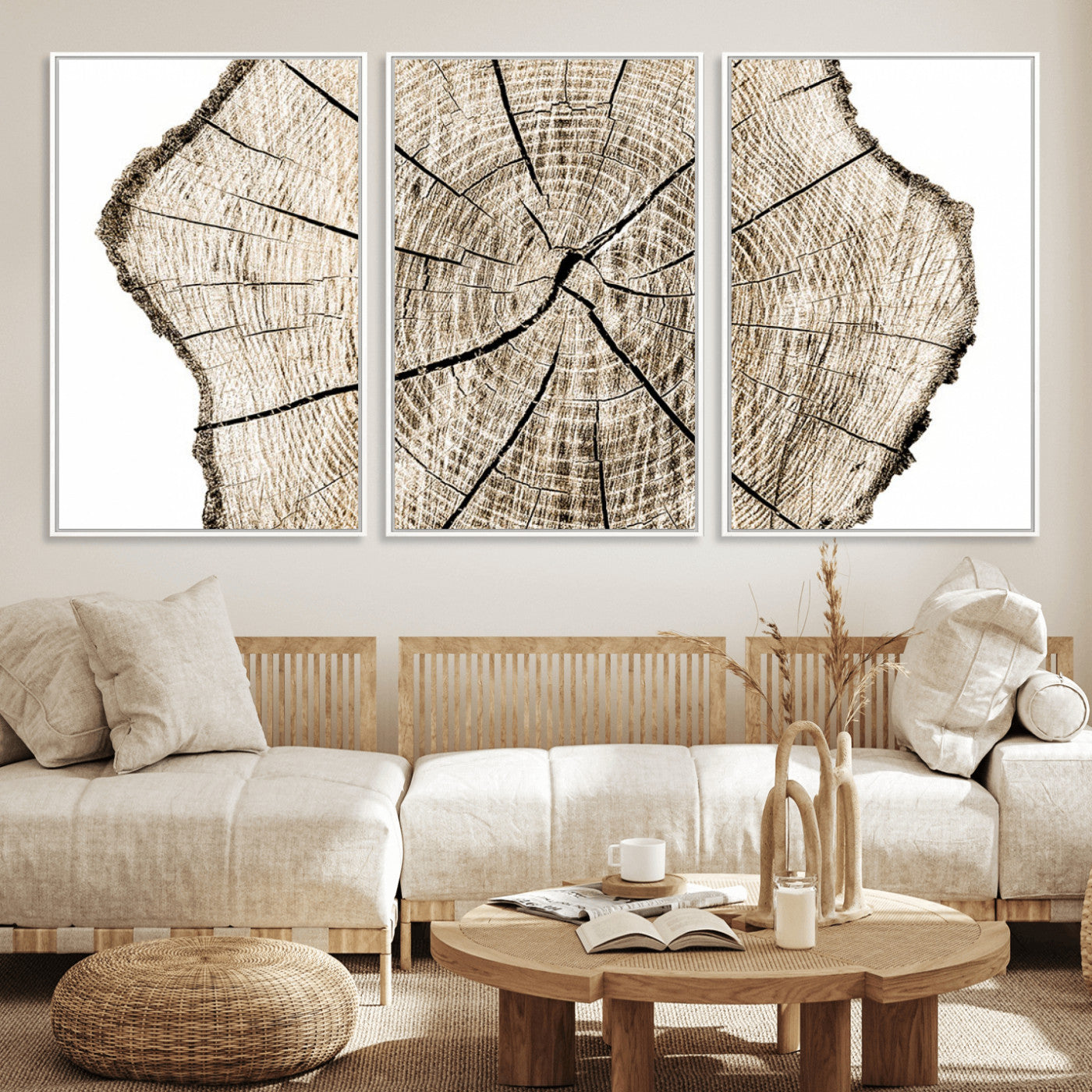 MGV-FC-60X30-3P - Abstract Wood Tree Ring Wall Art - Ready to Hang Minimalist Wooden Design for Rustic & Contemporary