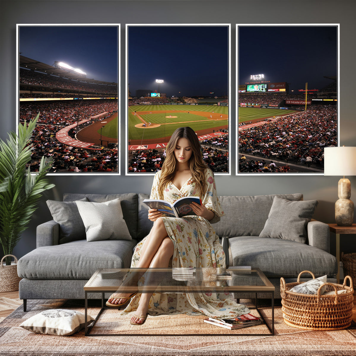 88896-MGV-CV-36X24 - Los Angeles Angels Baseball Team Print, Anaheim Angel Stadium Wall Art