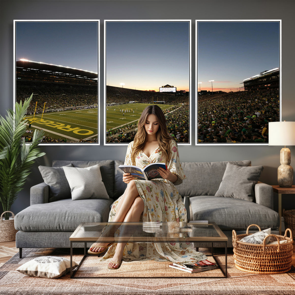 21429-MGV-CV-36X24 - Oregon Ducks Football Team Print - Eugene Autzen Stadium Wall Art Canvas Print