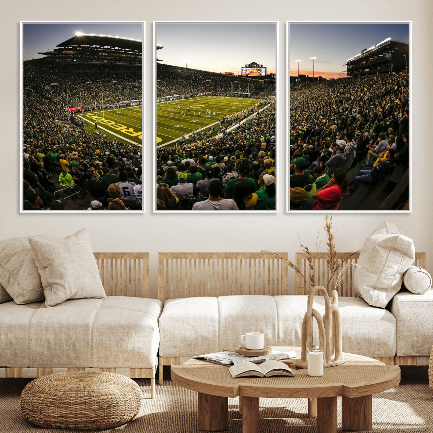 MGV-FC-60X30-3P - Oregon Stadium Canvas Wall Art - Captivating Game Day Scene at Autzen Stadium, Oregon Ducks Football