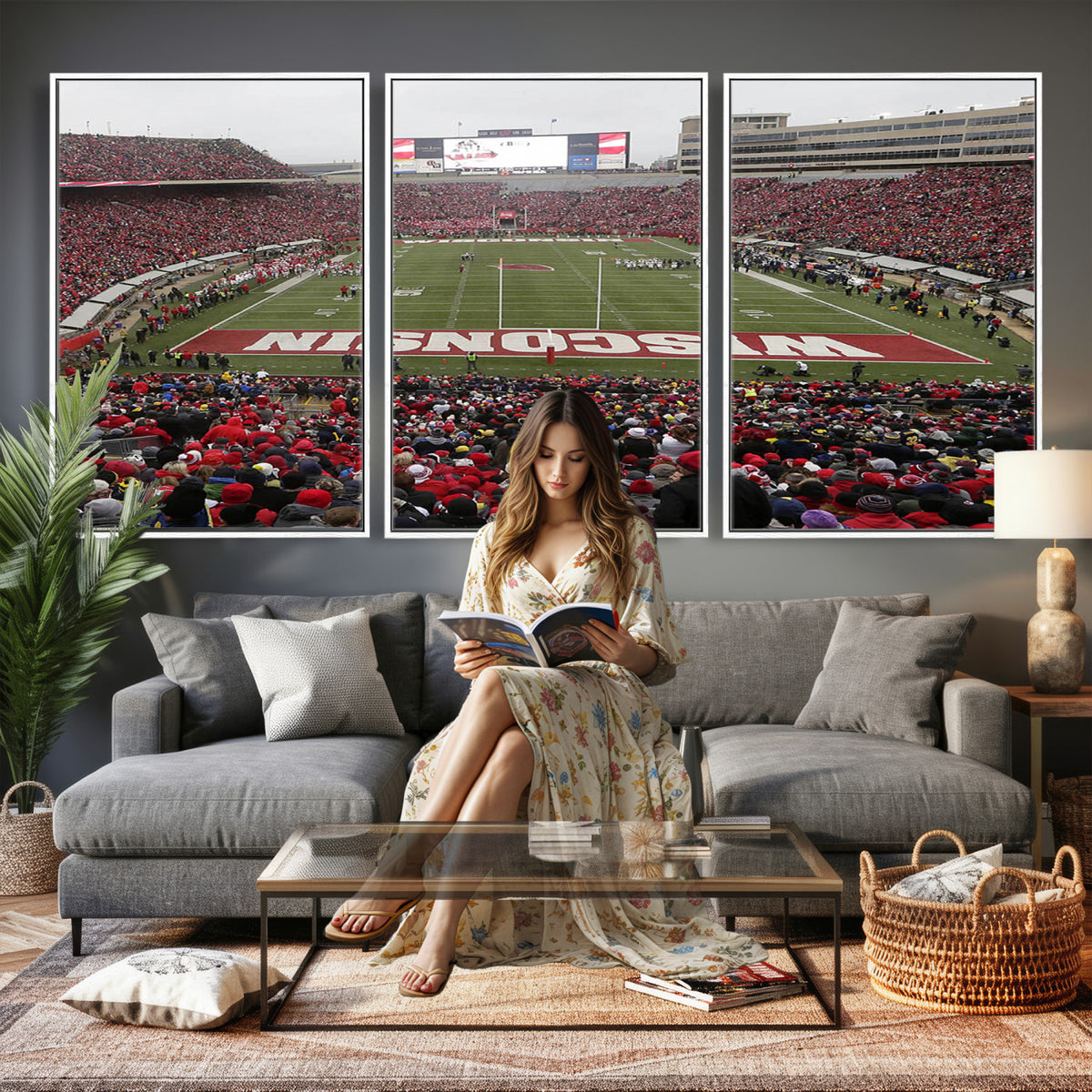 23461-MGV-CV-36X24 - Wisconsin Badgers Team Print Canvas, Madison Camp Randall Stadium Wall Art