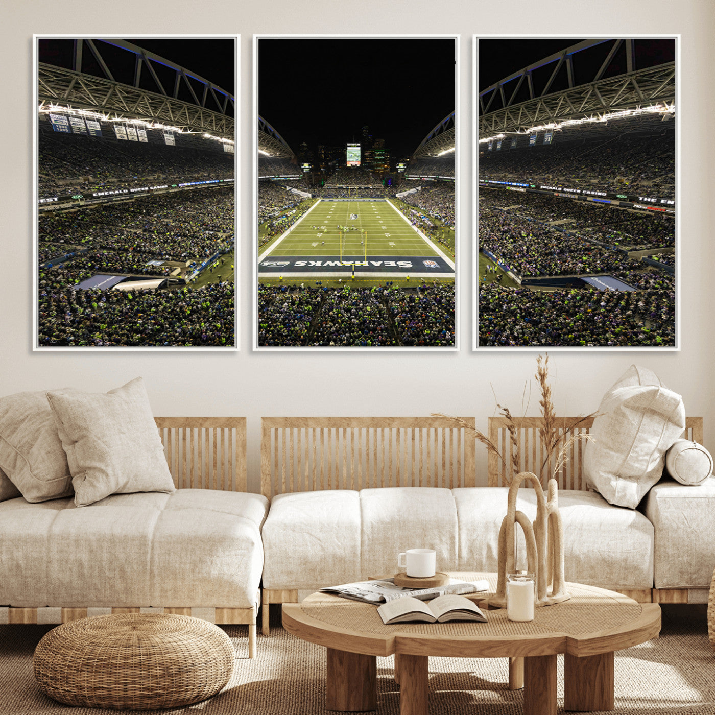 MGV-FC-60X30-3P - Seattle Seahawks Football Team Print Wall Art - Seattle Century Link Field Stadium Wall Art Canvas