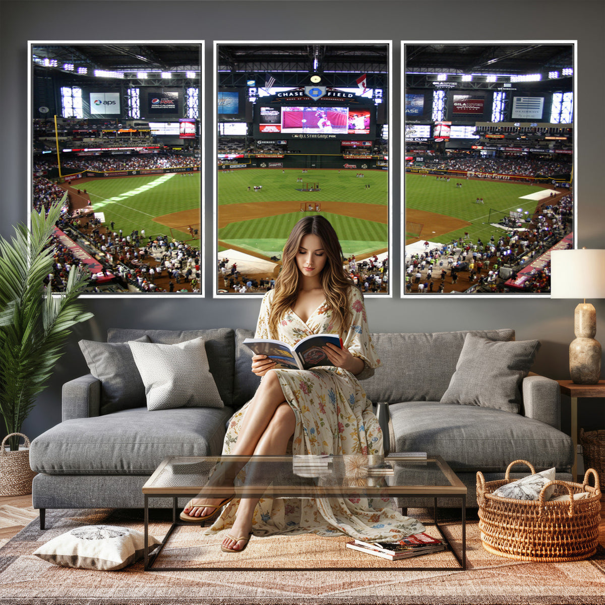 91630-MGV-CV-36X24 - Arizona Diamondbacks Baseball Team Print, Phoenix Chase Field Baseball Stadium Wall Art