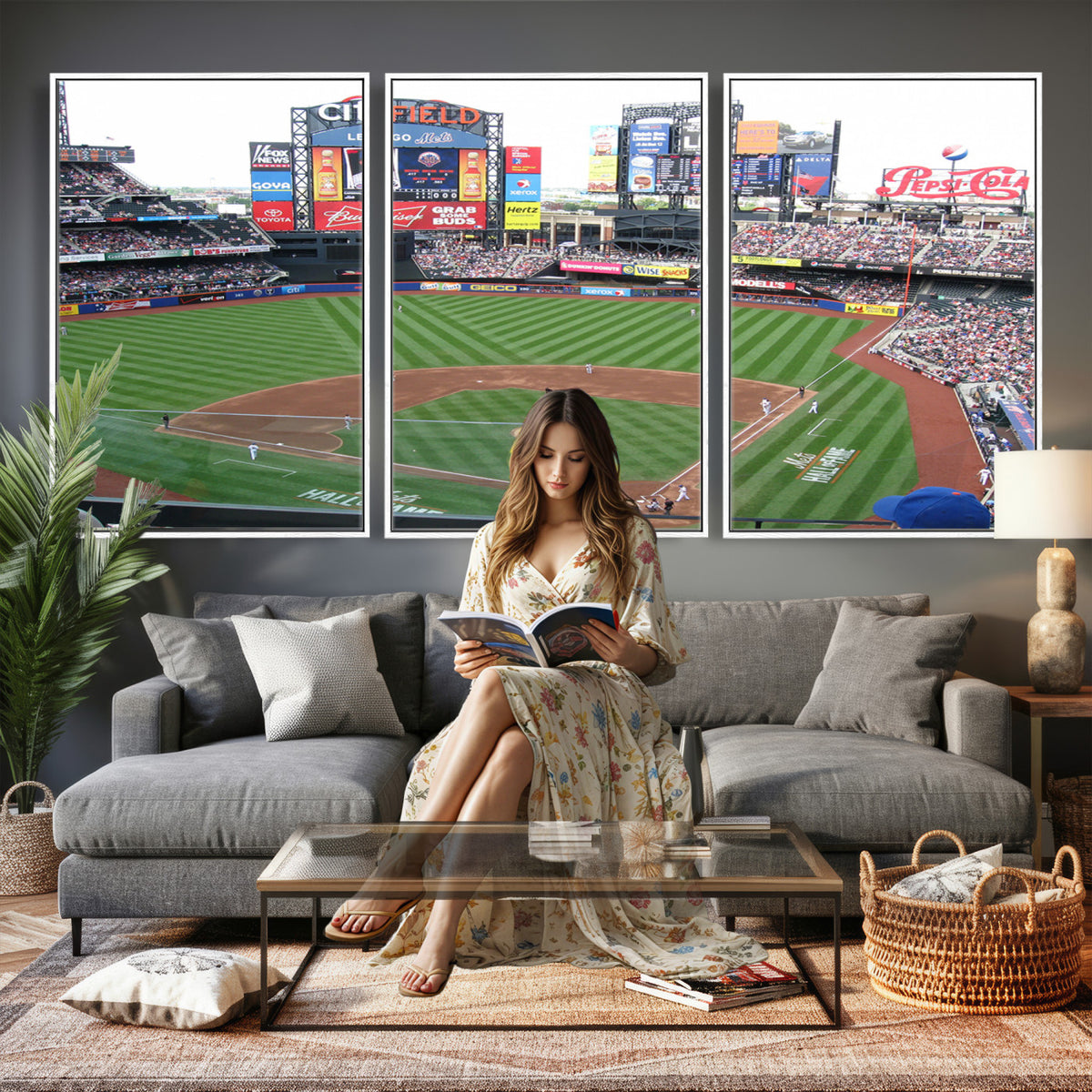 64829-MGV-CV-36X24 - New York Mets Baseball Team Print, Citi Field Baseball Stadium Wall Art