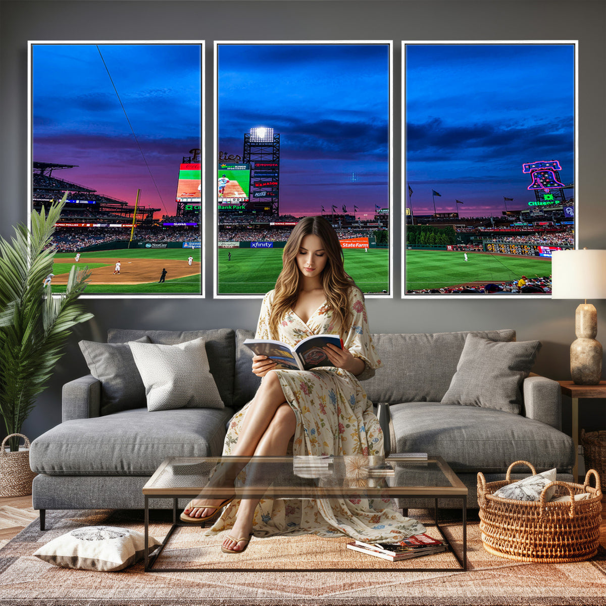 20427-MGV-CV-36X24 - Philadelphia Phillies Baseball Team Print, Citizens Bank Park, Extra Large Game Room Wall Decor