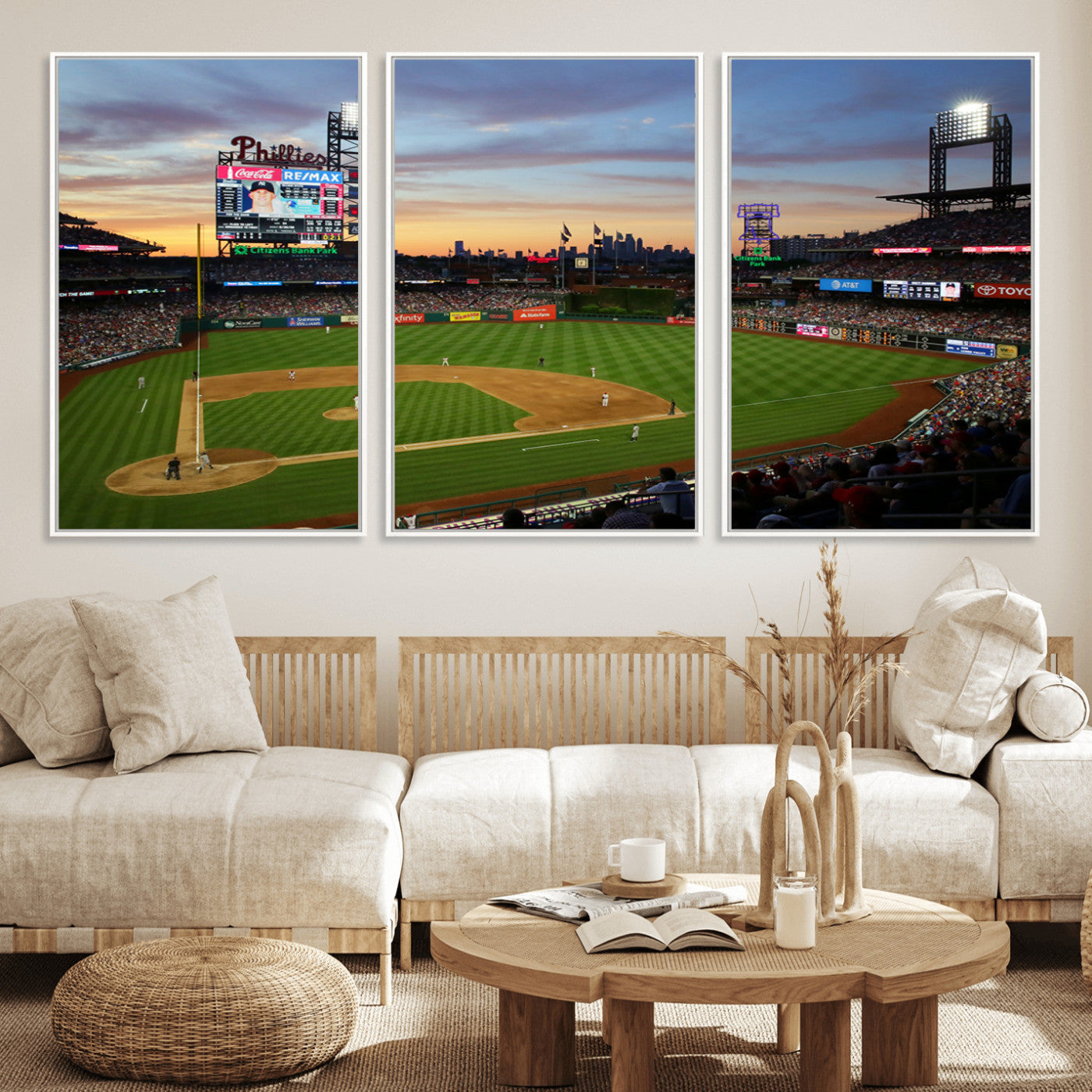 MGV-FC-60X30-3P - Citizens Bank Park Philadelphia Phillies Wall Art Canvas | 3-Panel Canvas Print of Phillies Stadium