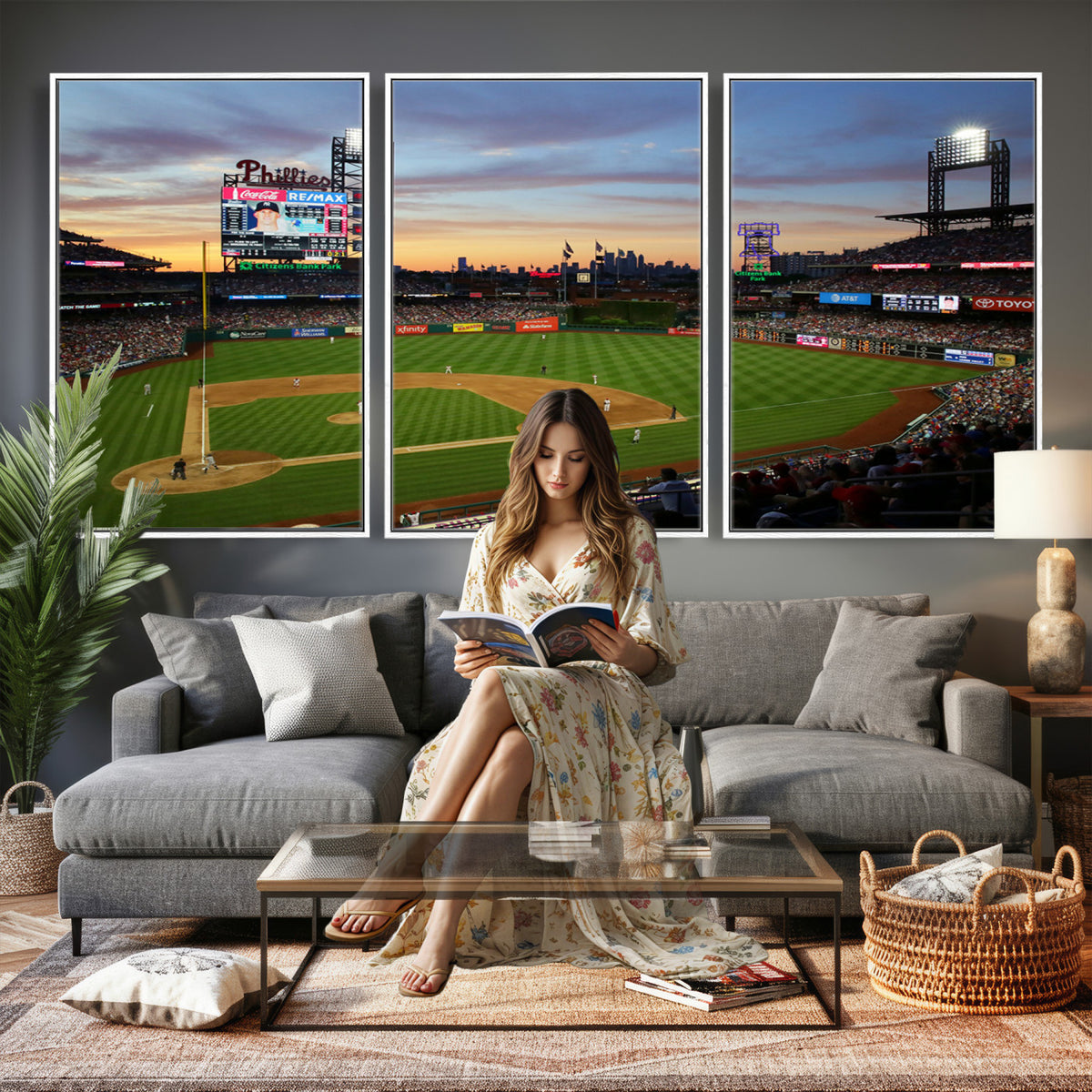 13778-MGV-CV-36X24 - Citizens Bank Park Philadelphia Phillies Wall Art Canvas | 3-Panel Canvas Print of Phillies Stadium