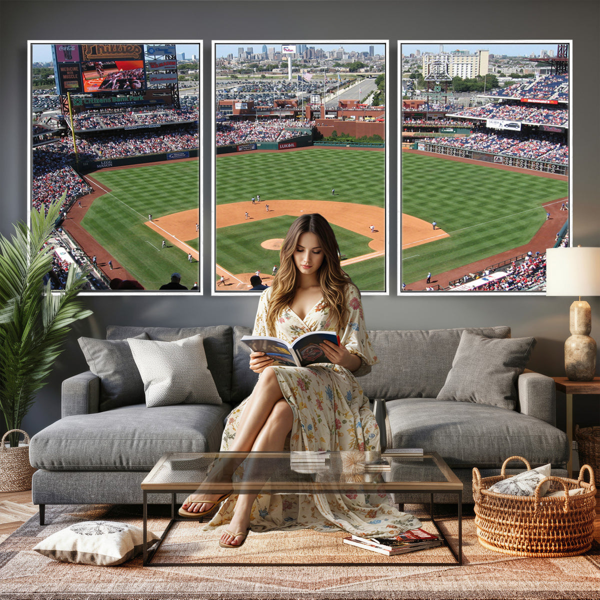 85755-MGV-CV-36X24 - Philadelphia Phillies Baseball Team Print - Philadelphia Citizens Bank Park Stadium Wall Art Canvas