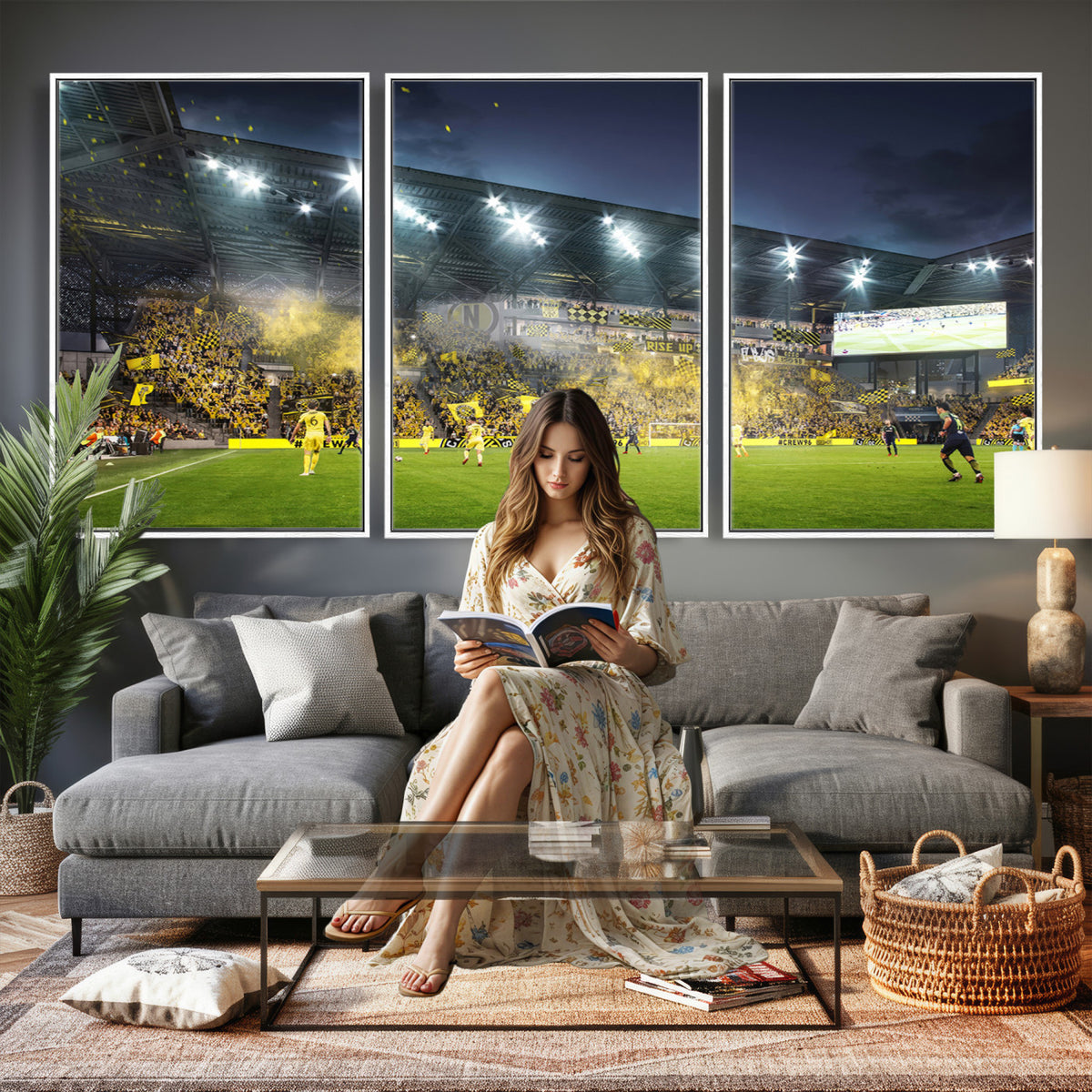 65820-MGV-CV-36X24 - Columbus Crew Stadium Match Triple Canvas Wall Art - Dynamic MLS Game Scene Canvas Wall Art