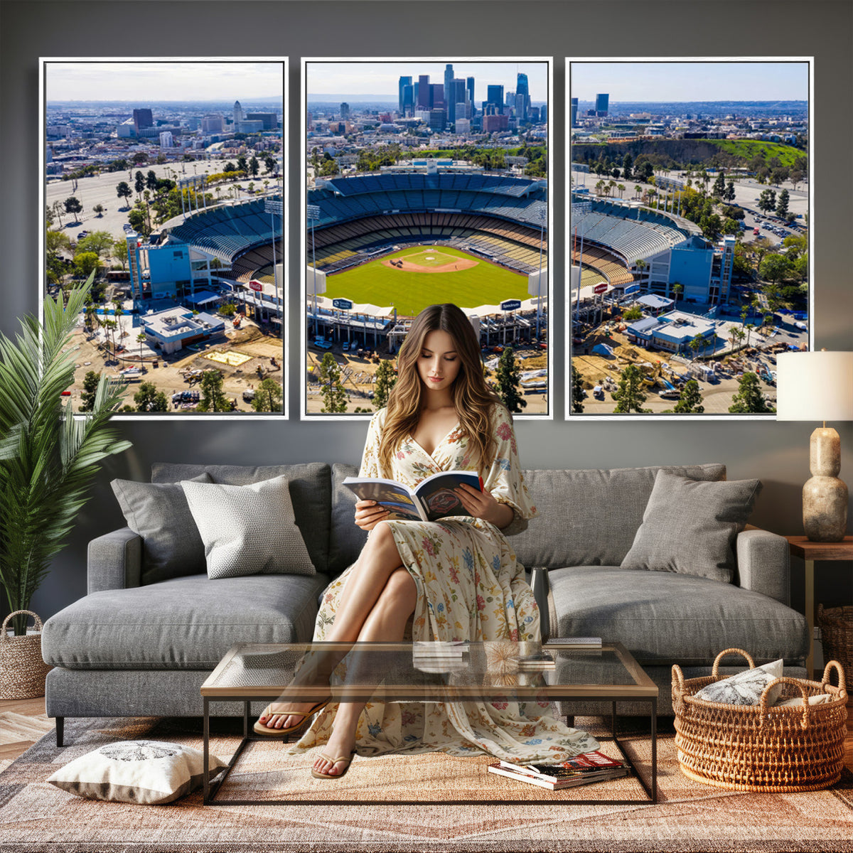 58596-MGV-CV-36X24 - Los Angeles Dodgers Dodger Stadium Wall Art Canvas Print, Extra Large Game Room Wall Decor