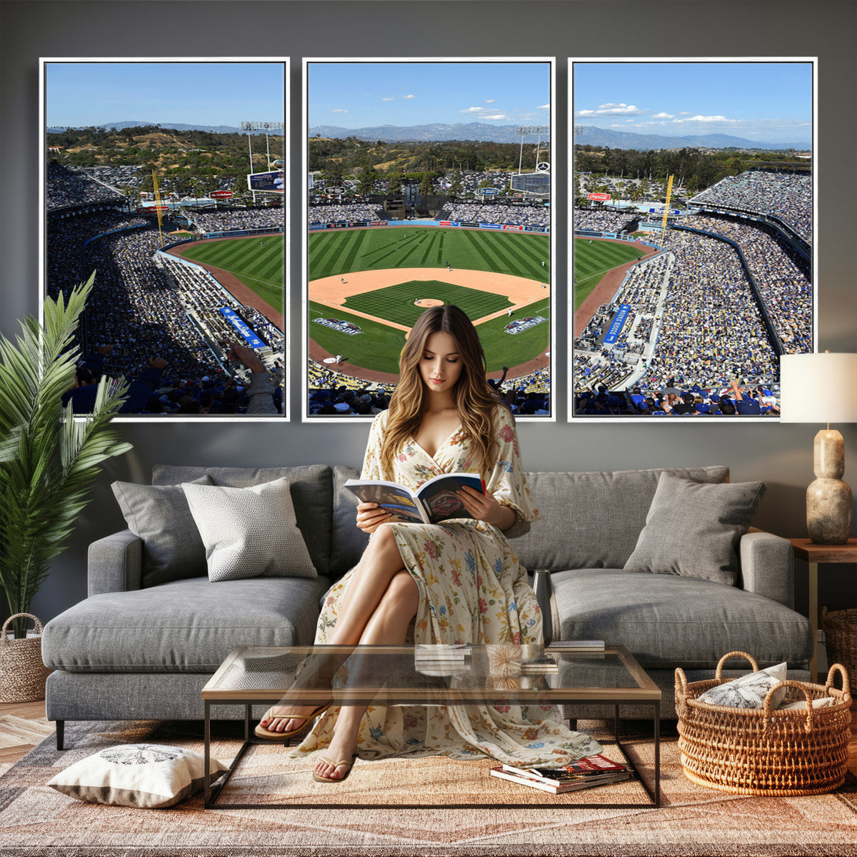 20436-MGV-CV-36X24 - Los Angeles Dodgers Dodger Stadium Wall Art Canvas Print, Framed and Ready to Hang