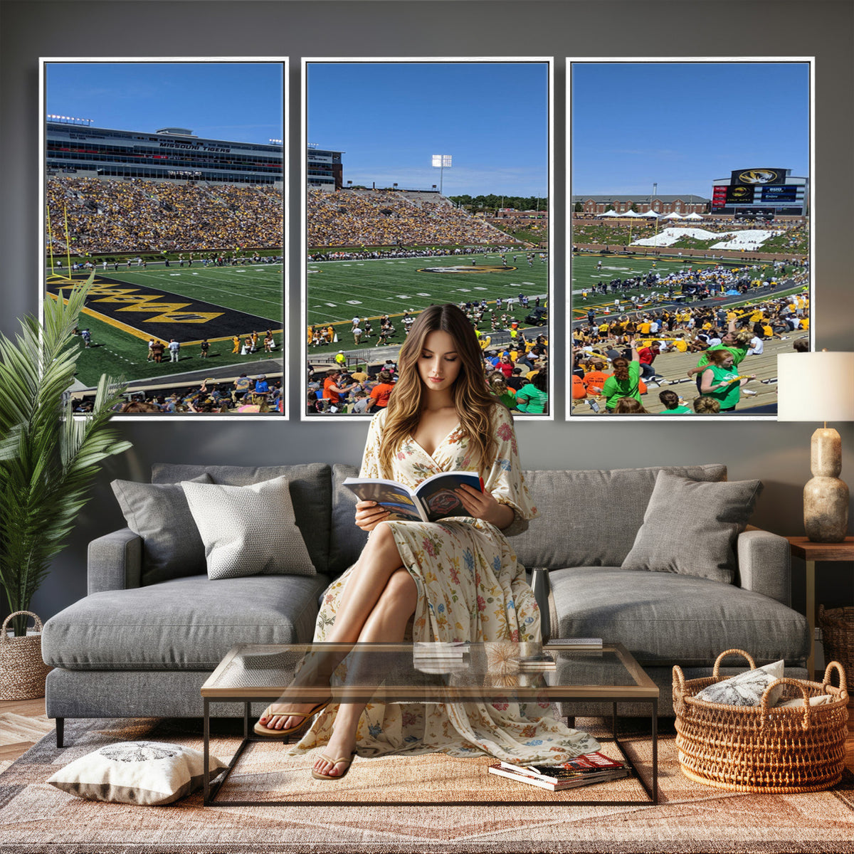 38399-MGV-CV-36X24 - University of Missouri Tigers Football Team Print, Columbia Faurot Field Memorial Stadium Wall Art