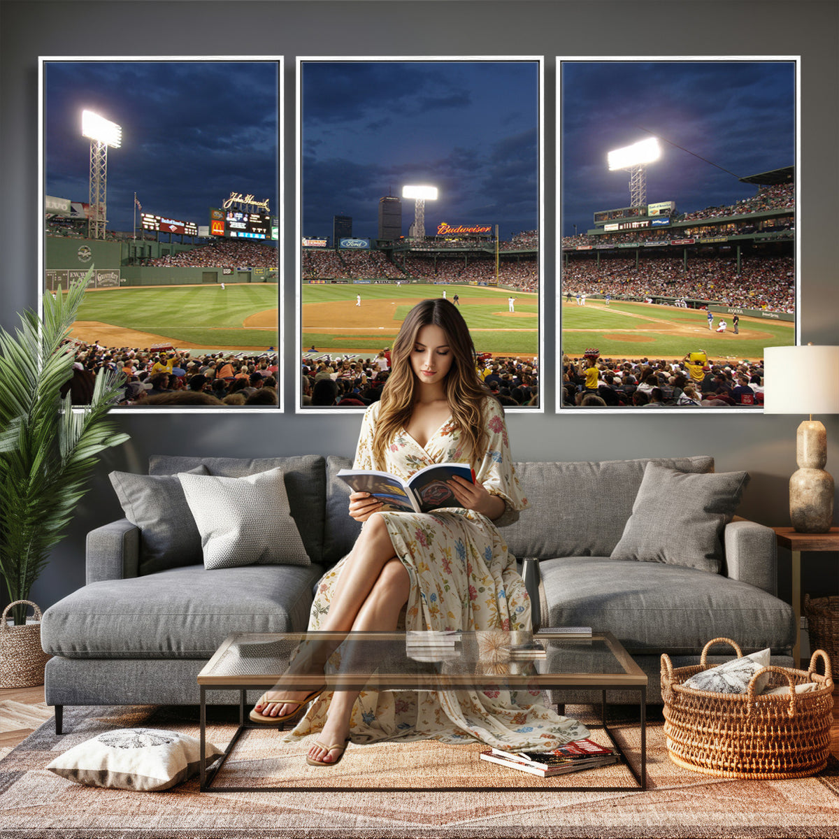 85099-MGV-CV-36X24 - Boston Red Sox Baseball Team Print Canvas, Massachusetts Fenway Park Stadium Wall Art