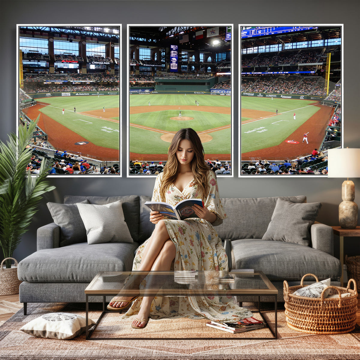 78468-MGV-CV-36X24 - Texas Rangers Baseball Team Print, Arlington Globe Life Field Stadium Wall Art