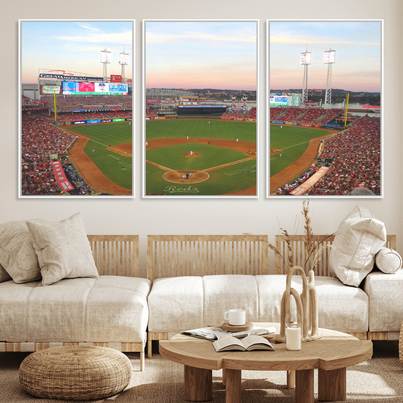 MGV-FC-60X30-3P - Cincinnati Reds Baseball Print Canvas- Cincinnati Great American Ball Park Stadium Wall Art Canvas