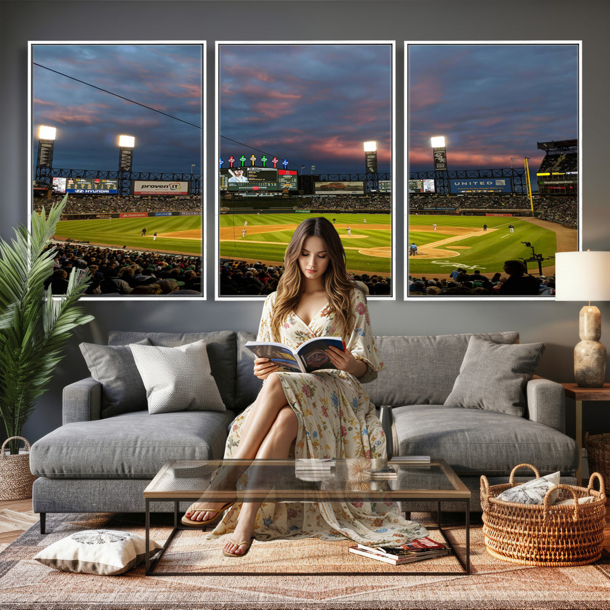 96063-MGV-CV-36X24 - Chicago White Sox Baseball Team Print Canvas, Guaranteed Rate Field, Framed and Ready to Hang