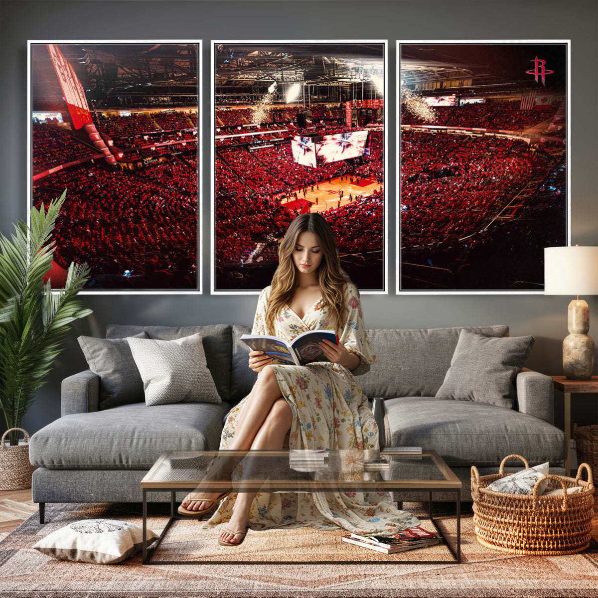 91527-MGV-CV-36X24 - Houston Rockets Basketball Team Print Canvas, Houston Toyota Center Arena Wall Art