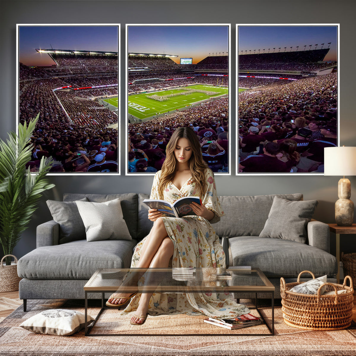 25148-MGV-CV-36X24 - Texas A&M University Aggies Football Team Print, College Station Kyle Field, Framed and Ready to Hang