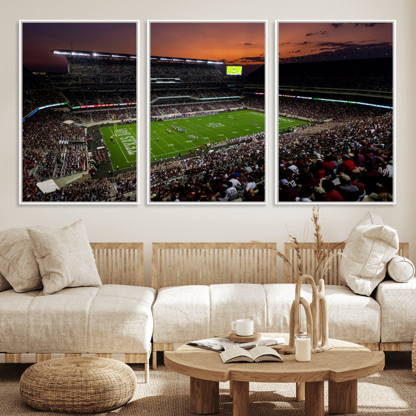 MGV-FC-60X30-3P - Texas A&M Aggies Football Team Print - College Station Kyle Field Stadium Wall Art Canvas Print