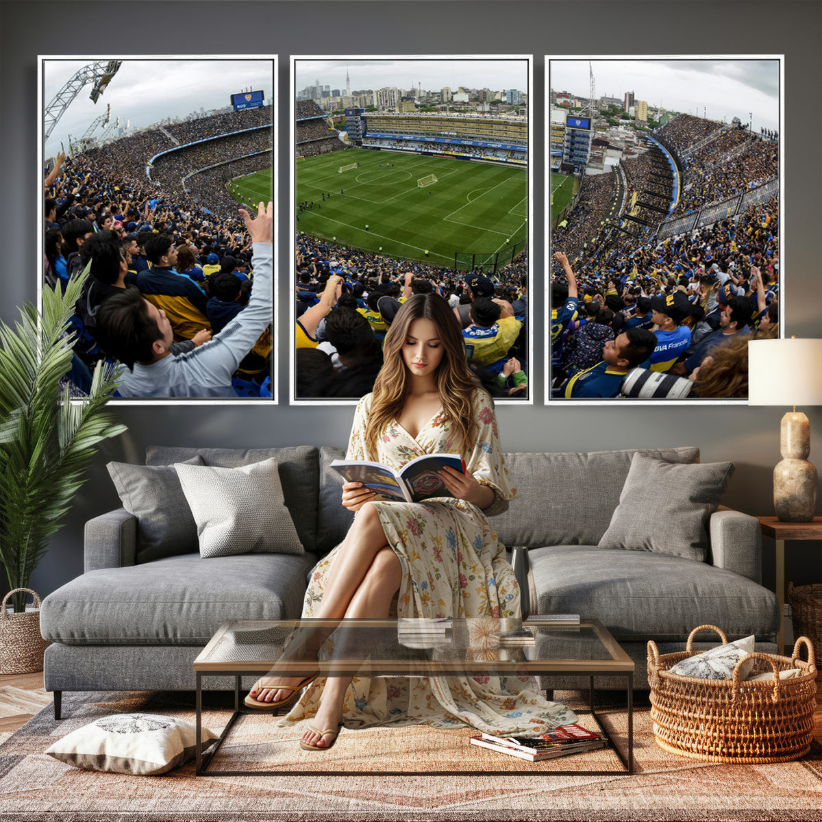 23173-MGV-CV-36X24 - Boca Juniors Soccer Team Print, Buenos Aires Bombonera, Framed and Ready to Hang