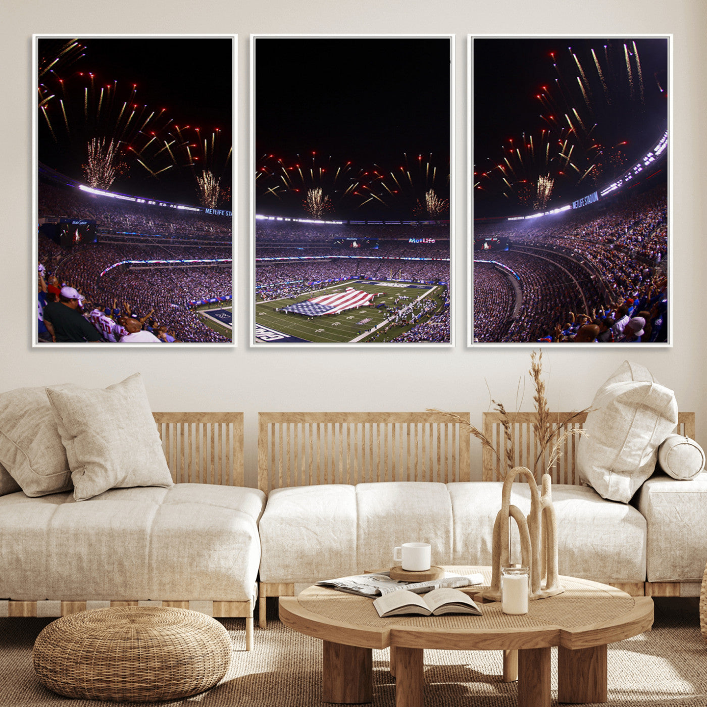 MGV-FC-60X30-3P - New York Giants Football Team Print - East Rutherford MetLife Stadium Wall Art Canvas Print