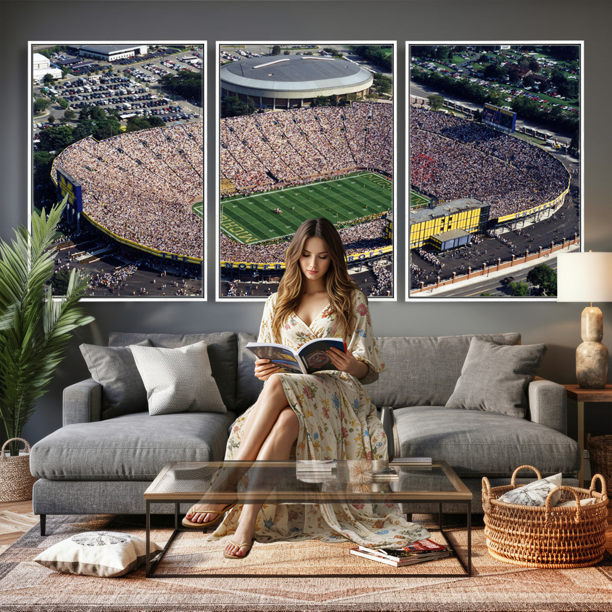 27314-MGV-CV-36X24 - Michigan Wolverines Football Team Print, Ann Arbor Michigan Stadium Wall Art