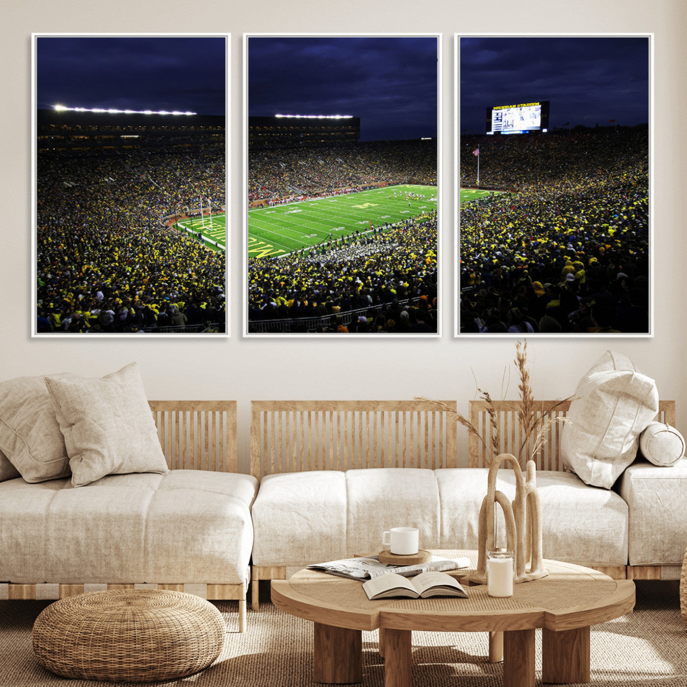MGV-FC-60X30-3P - Michigan Wolverines Football Canvas Wall Decor, Football Team Print - Ann Arbor Michigan Stadium