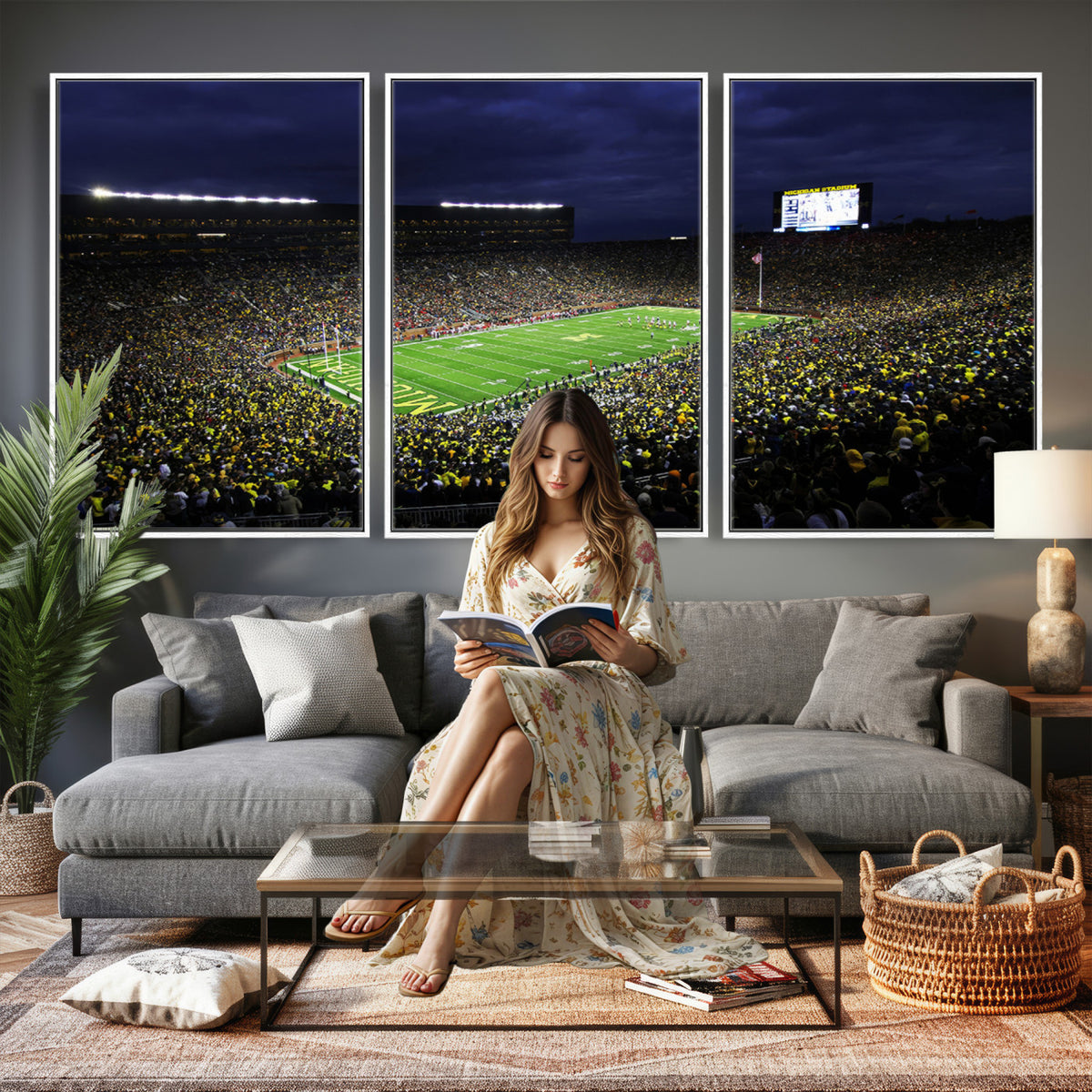 15448-MGV-CV-36X24 - Michigan Wolverines Football Canvas Wall Decor, Football Team Print, Ann Arbor Michigan Stadium