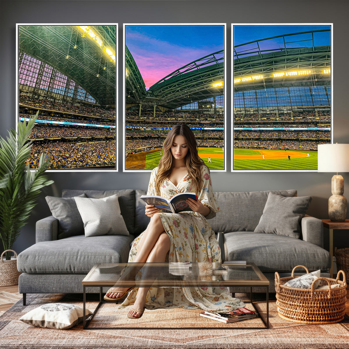 17006-MGV-CV-36X24 - Milwaukee Brewers Baseball Team Print Canvas, American Family Field Stadium Wall Art