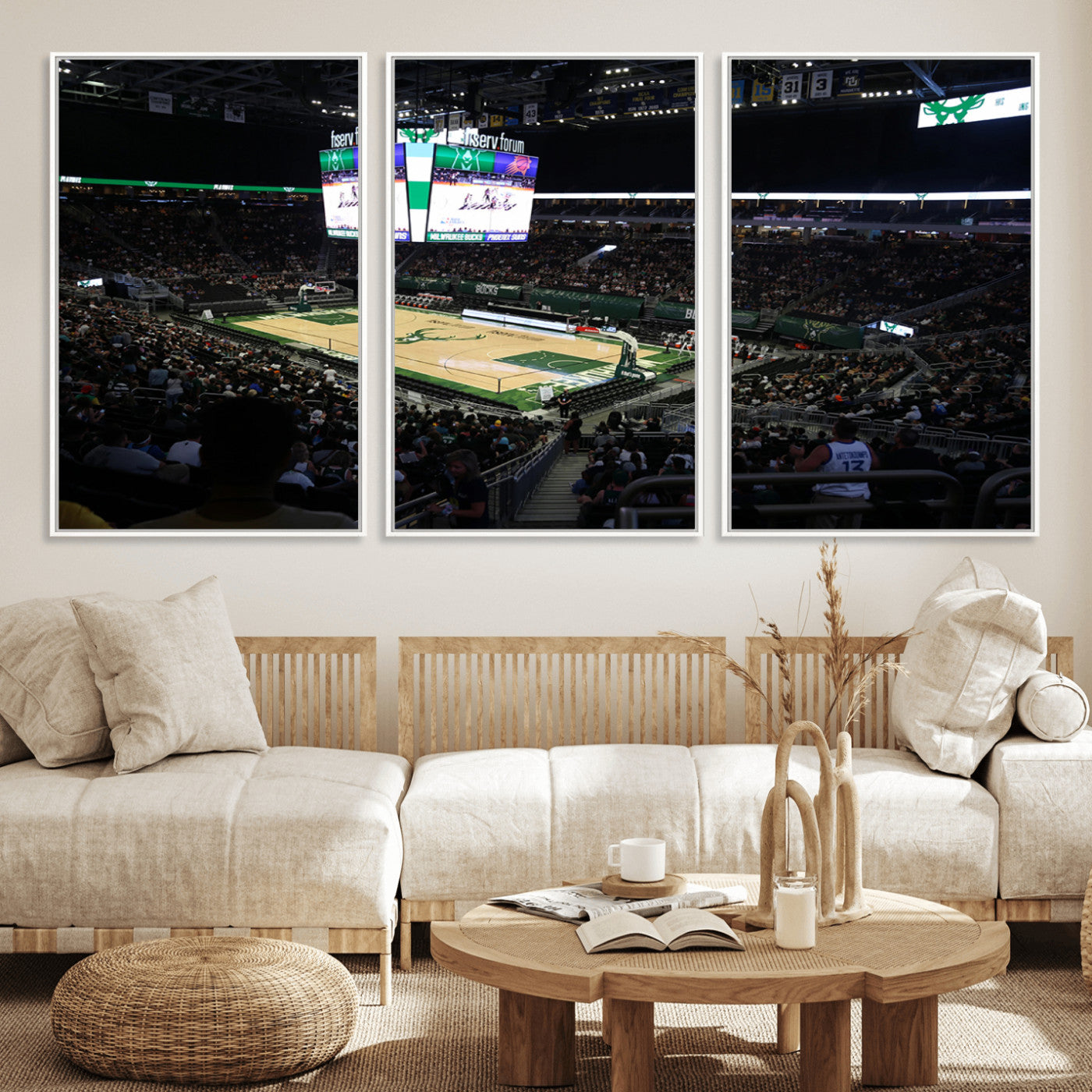 MGV-FC-60X30-3P - Milwaukee Bucks Basketball Print - Fiserv Forum Stadium Wall Art Canvas Print