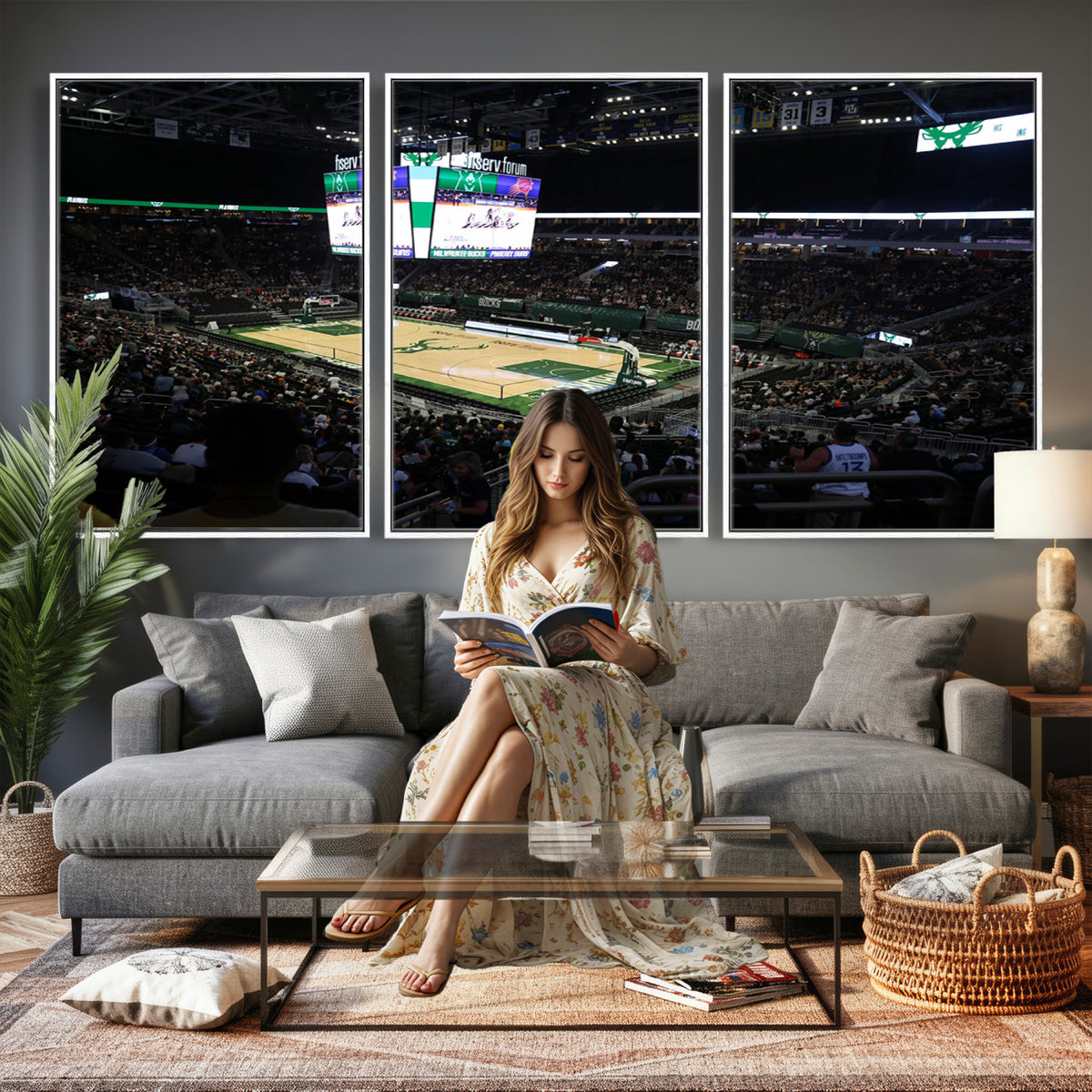 69882-MGV-CV-36X24 - Milwaukee Bucks Basketball Print, Fiserv Forum Stadium Wall Art