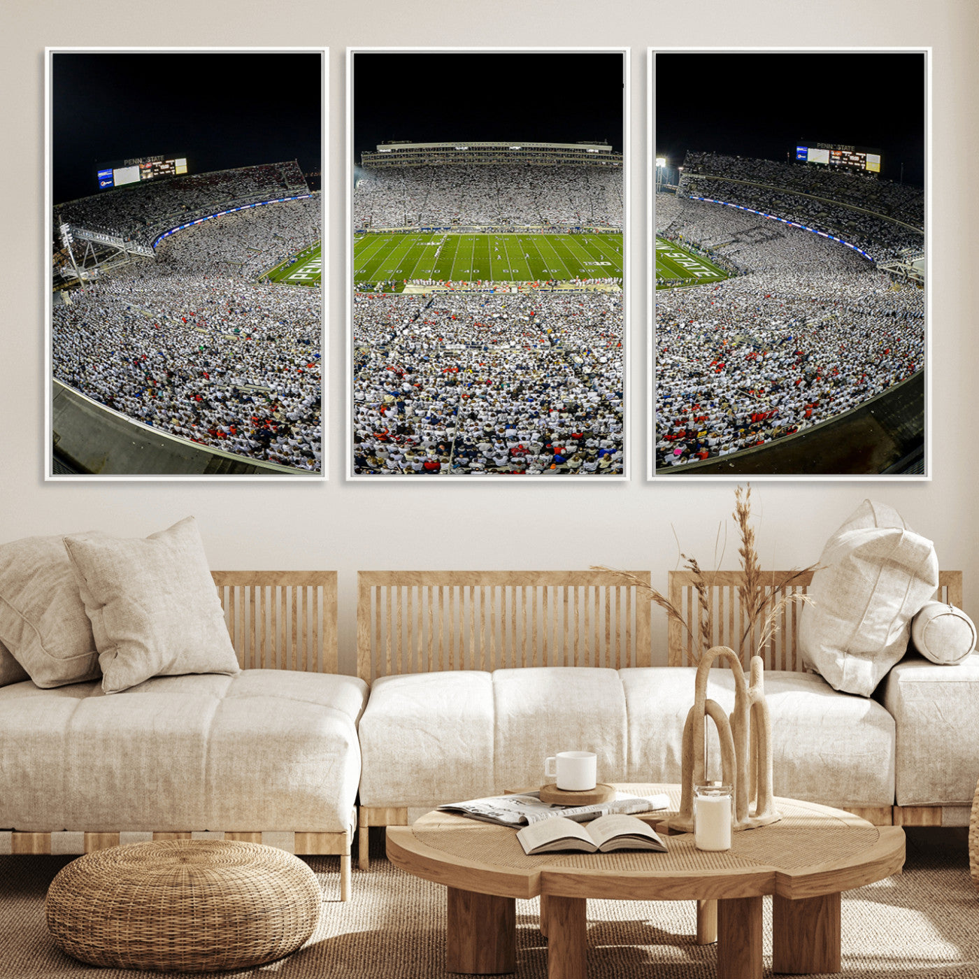 MGV-FC-60X30-3P - Beaver Stadium Night Game Triple Canvas Wall Art - Penn State Nittany Lions Football Match