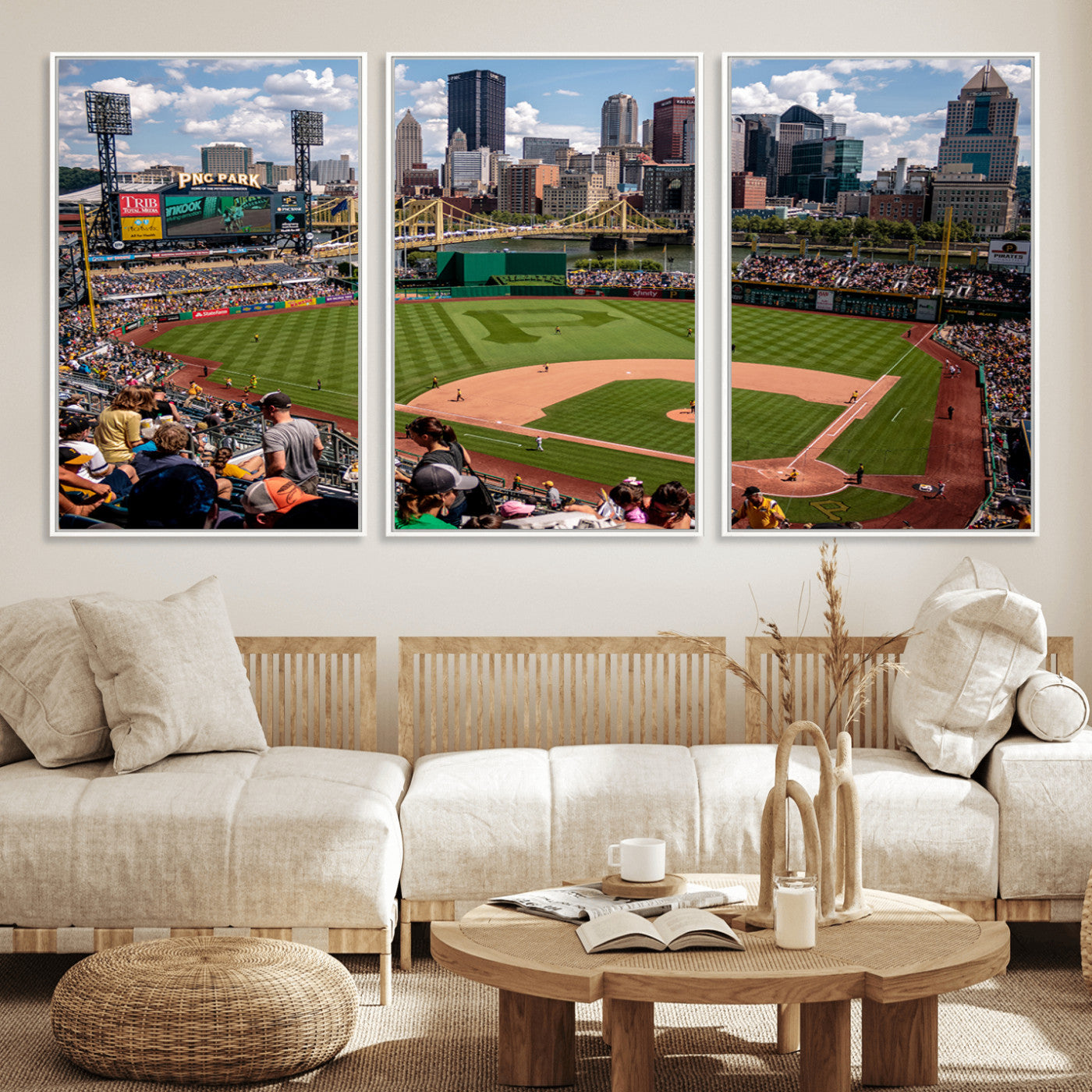 MGV-FC-60X30-3P - Pittsburgh Pirates Baseball Team Print - PNC Park Stadium Wall Art Canvas Print - Ready to Hang