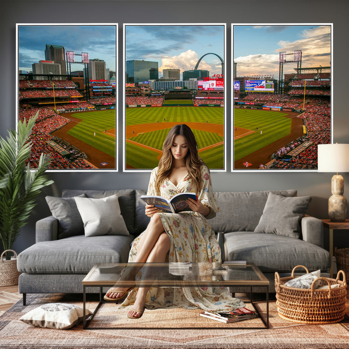 34054-MGV-CV-36X24 - St. Louis Cardinals Baseball Team Print, Busch Stadium Wall Art, Framed and Ready to Hang