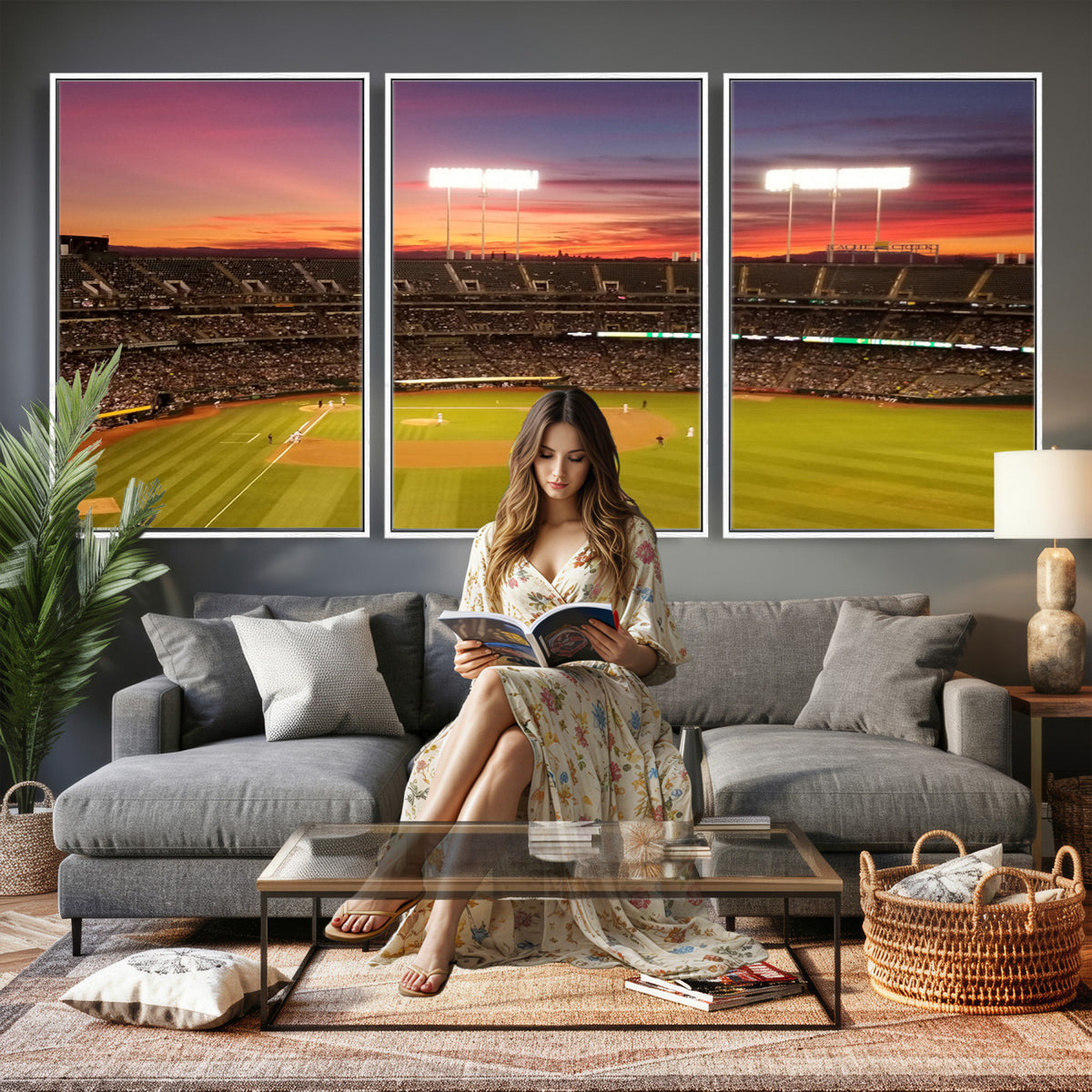 73718-MGV-CV-36X24 - Oakland Athletics Baseball Team Print, Oakland Coliseum
